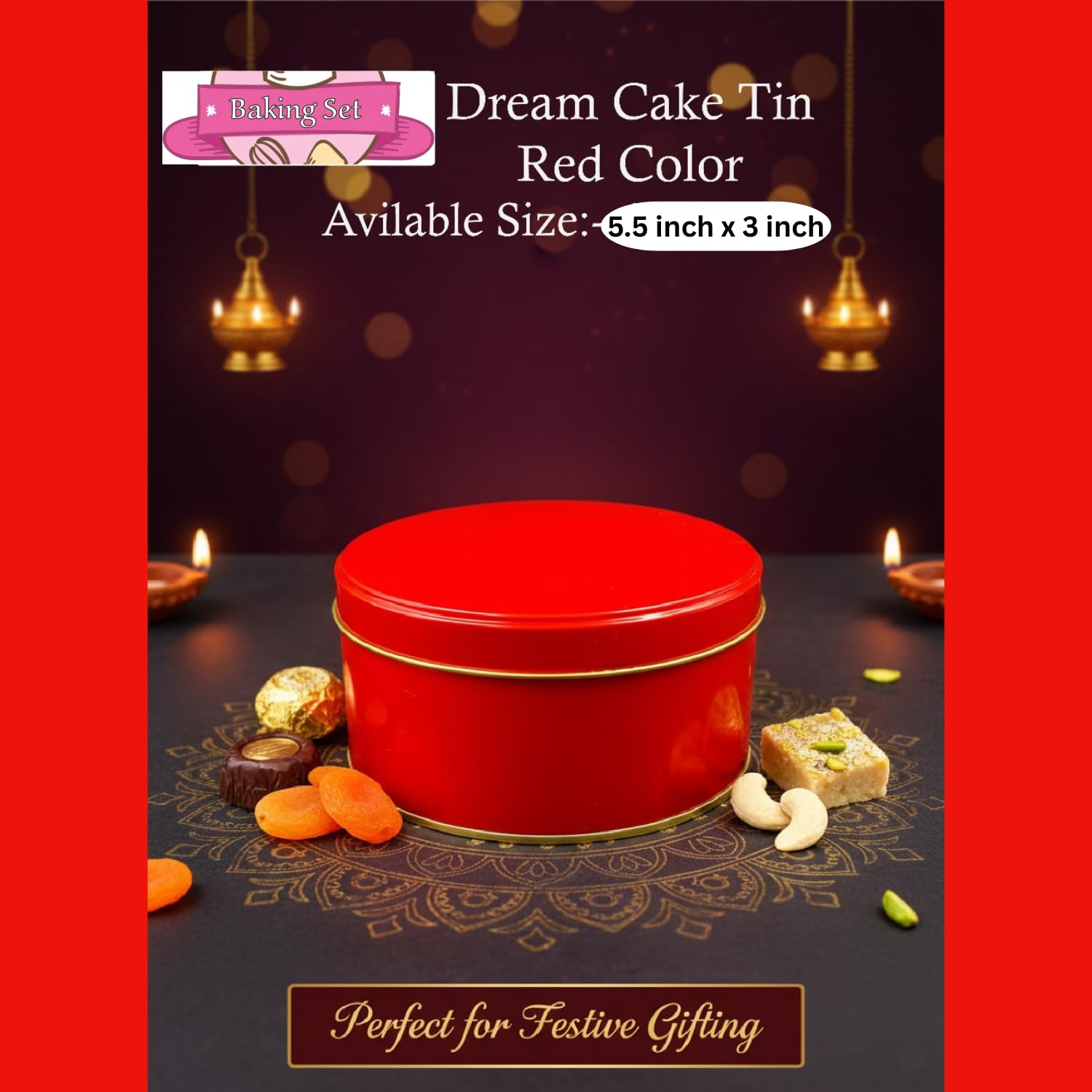BAKING SET Dream Cake Tin, Red, 5.5 x 3 Inch 4