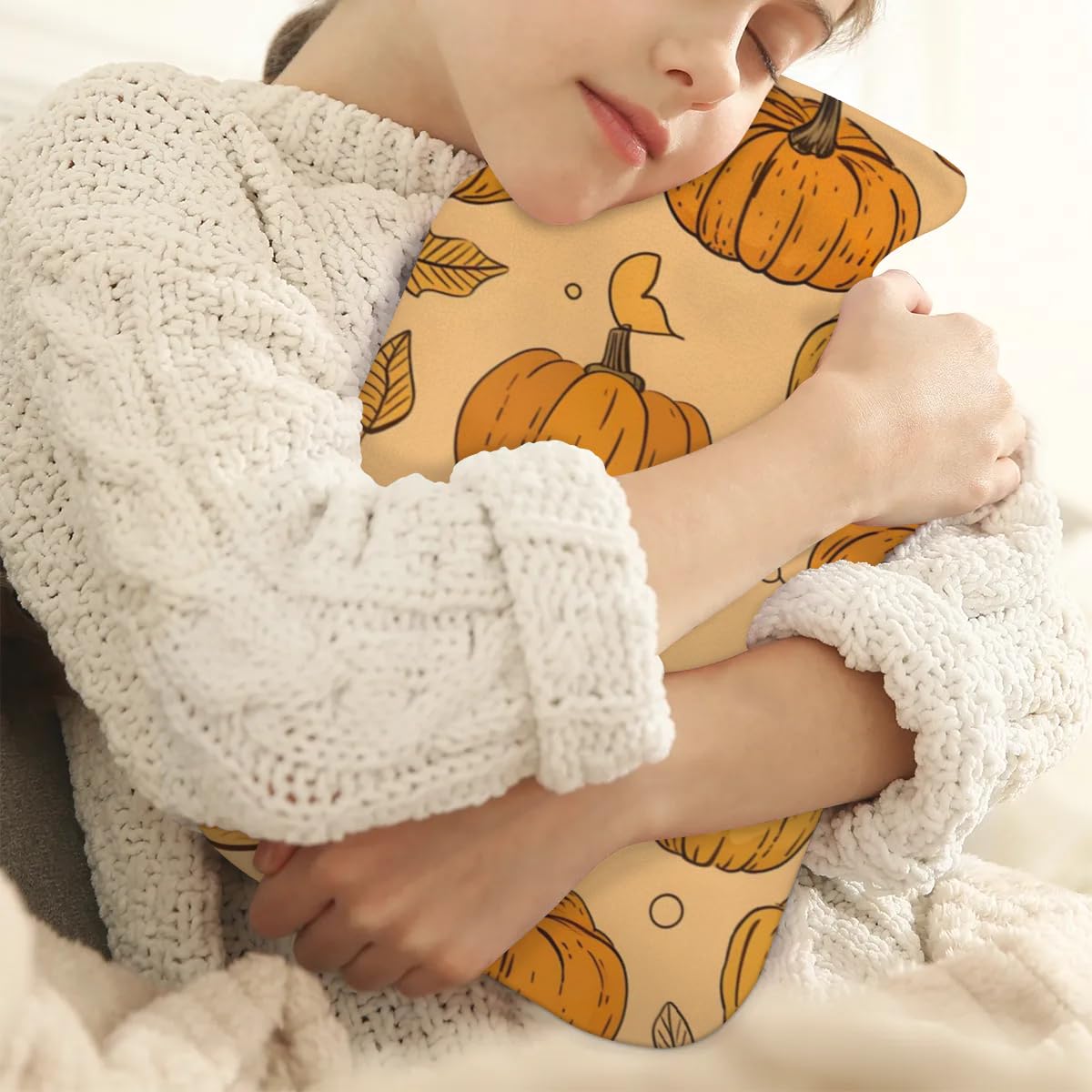 Hot Water Bottle with Soft Cover,2L Maple Leaf Hot Water Bag for Hot and Cold Compress, Hand Feet Warmer, Magic Pumpkin Rubber Hot or Cold Water Bottle Halloween Christmas Decorations