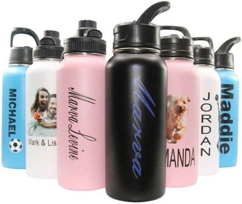Personalized Insulated Stainless Steel Sports 18/32oz Water Bottle Custom Print Engraved Keeps Cold for 24 Hours Classic Easy To Carry Thermal Flasks Color & Design Choice (32oz Bottle W/Photo)