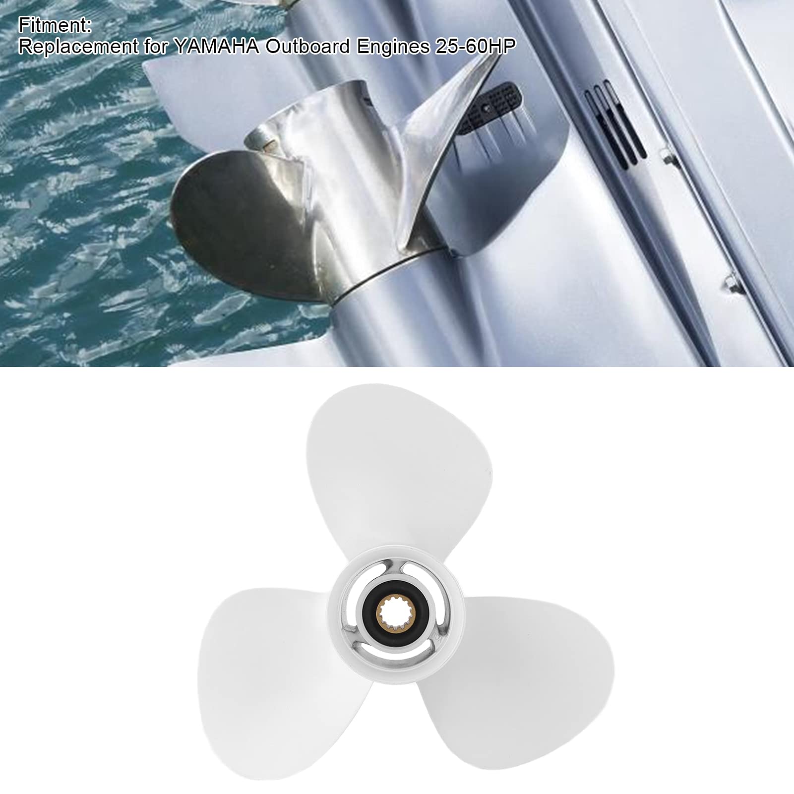 Außenbordpropeller, 3 Blatt 12 1/4 Zoll Aluminiumpropeller Ersatz für YAMAHA Außenbordmotoren 25-60 PS, 13 Zähne, Rechts, 9 Zoll Steigung