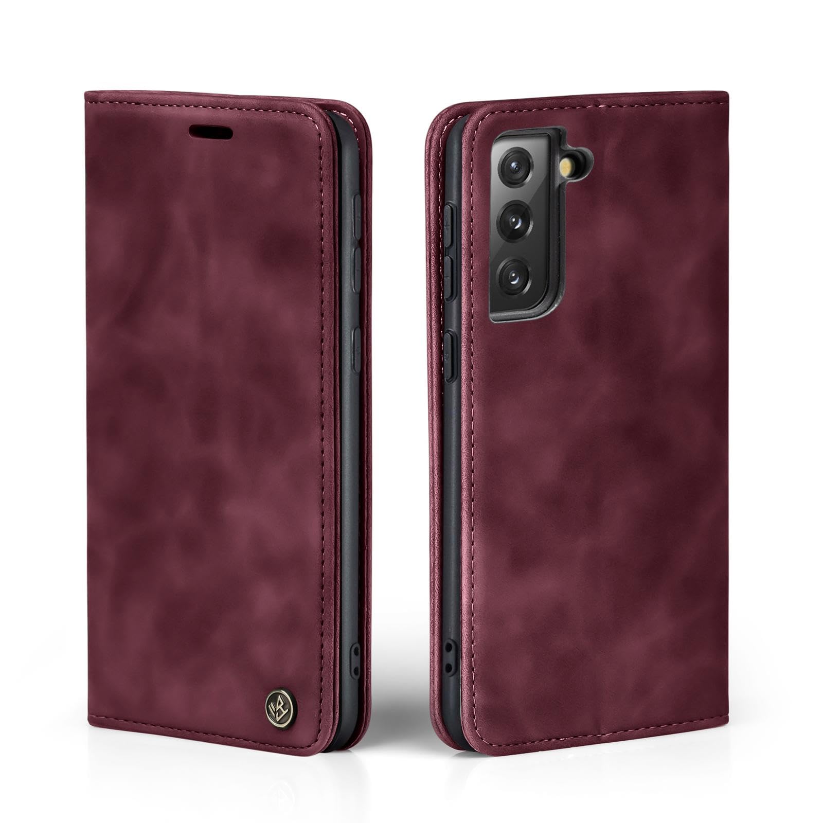 LBH Handyhülle Samsung Galaxy S21 FE – Weinrot mit Karten- und Geldfach, Standfunktion