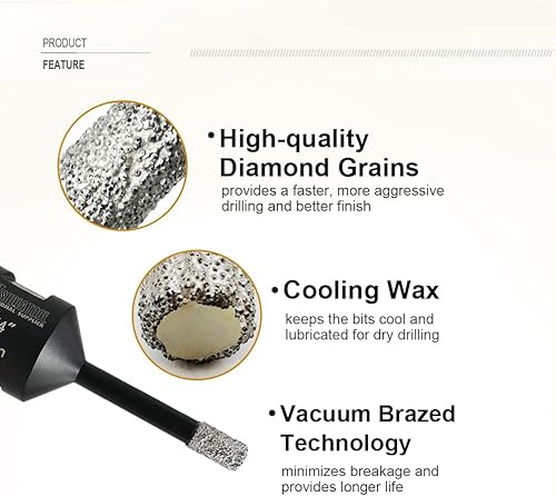 Miniatura 6 de SHDIATOOL Juego de brocas de núcleo de diamante para azulejos de porcelana, granito, mármol, piedra, ladrillo, vacío, sierras de agujero soldado al