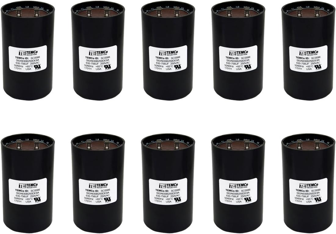 TEMCo 630-750 uf/MFD 220-250 VAC volts Round Start Capacitor 50/60 Hz AC Electric - Lot -10