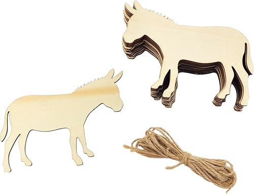 Paquete de 30 adornos colgantes de madera de burro de 4 pulgadas sin terminar, adornos colgantes de burro de animales, etiquetas de regalo para
