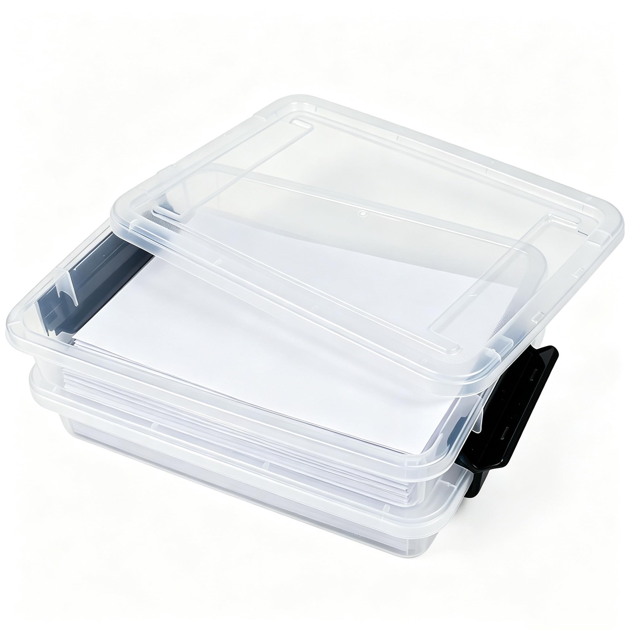 Vurixfo 2 Pack A4 Storage Boxes with Lids Transparent Stackable Organizer