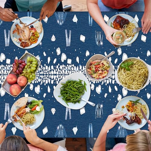 Image of K1tpde Denim & Diamonds Party Tablecloth - 3PCS Denim Themed Blue Jacket Jeans Plastic Tablecloth, Disposable Jeans Tablecover for Adult, Crystal Birthday Party Supplies for Bachelorette Wedding Decor