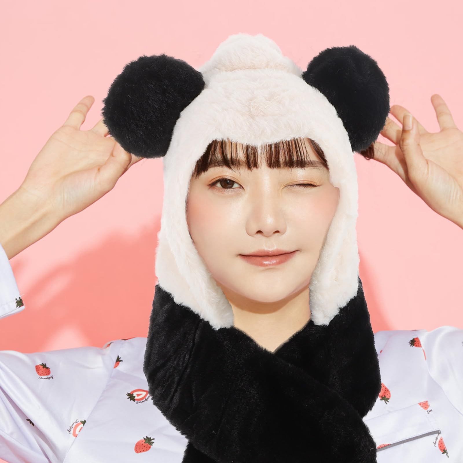 Tofficu 4 Pezzi Cappello Panda Donna in Pelliccia Sintetica con