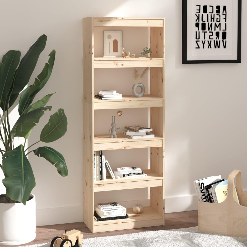 Générique Biblioteka 60x30x167,5 cm Lita sosna 5 przegródek | Wszechstronne półki, oddzielne elementy, przechowywanie książek i DVD, łatwe czyszczenie na mokro