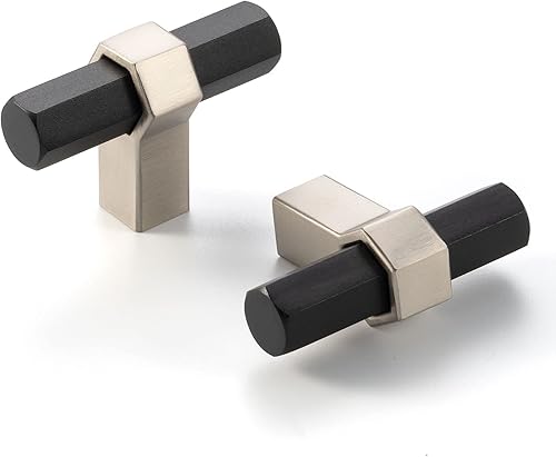 ASKANO AK1310 - Paquete de 5 pomos para gabinete de cocina, color negro y níquel, con barra hexagonal, manija moderna, herrajes sólidos para cajón, ASKANO AK1310 - Paquete de 5 pomos para gabinete de cocina, color negro y níquel, con barra hexagonal, manija moderna, herrajes sólidos para cajón,