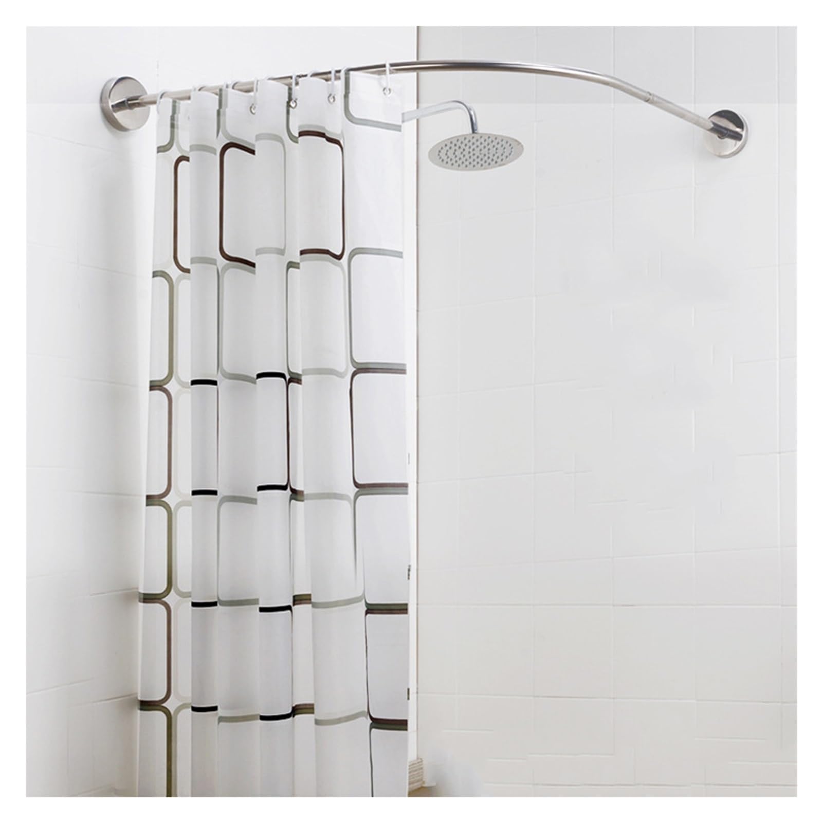 Meiiron L Shape Shower Curtain Rail, Stainless Steel Curved Shower Curtain Rod, No Drilling Bar Pole Bathroom Bathtub Corner Adjustable Extendable Bath Curtain Rail (Size : 110~140x100~140cm)