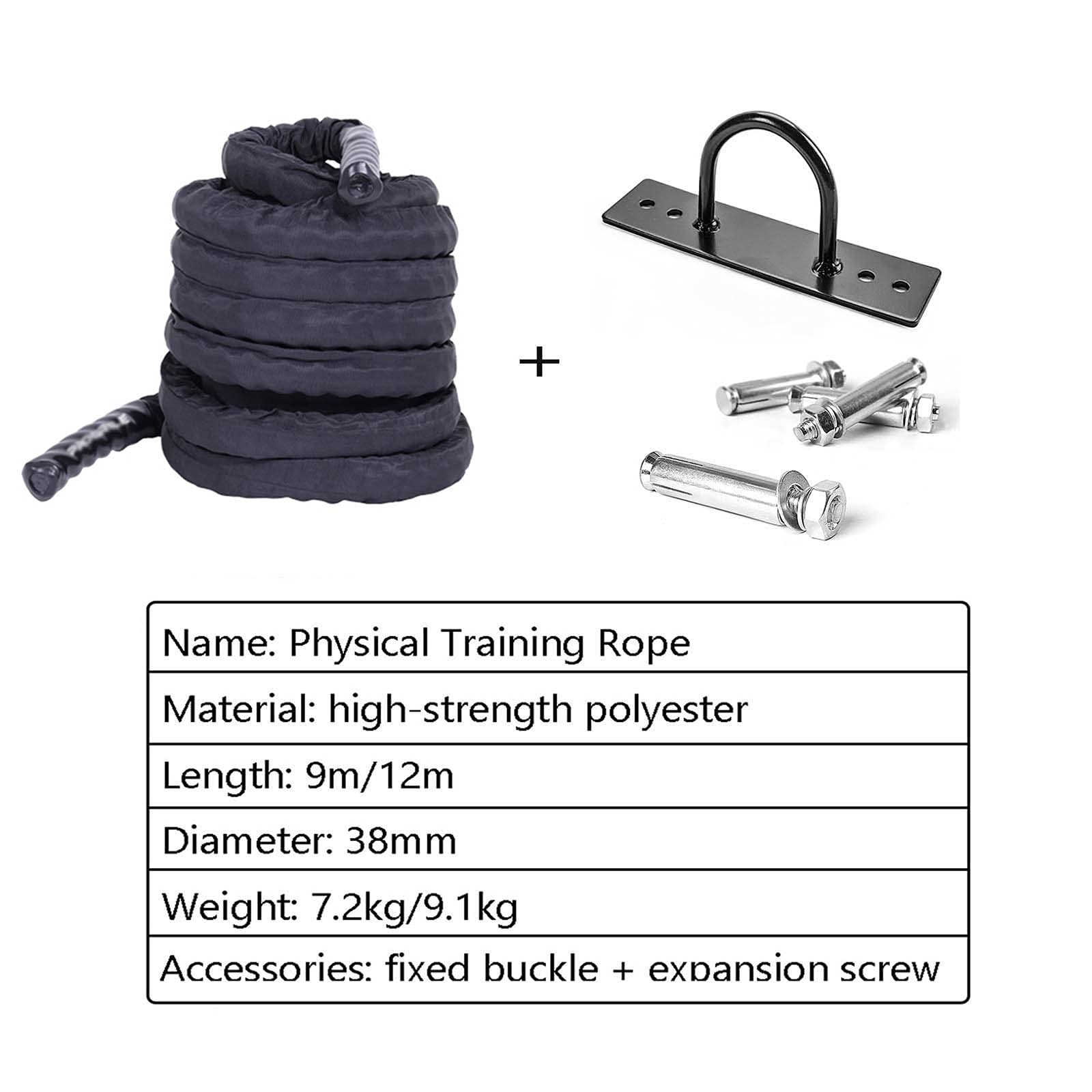 Battle Rope Hua Körpertraining Kampf Seil 38mm, 9m/12m Lange Männliche Und Weibliche Outdoor-Sportarten, Die Kletterseil Überspringen, Mit Festem Anker (Size : 12m)