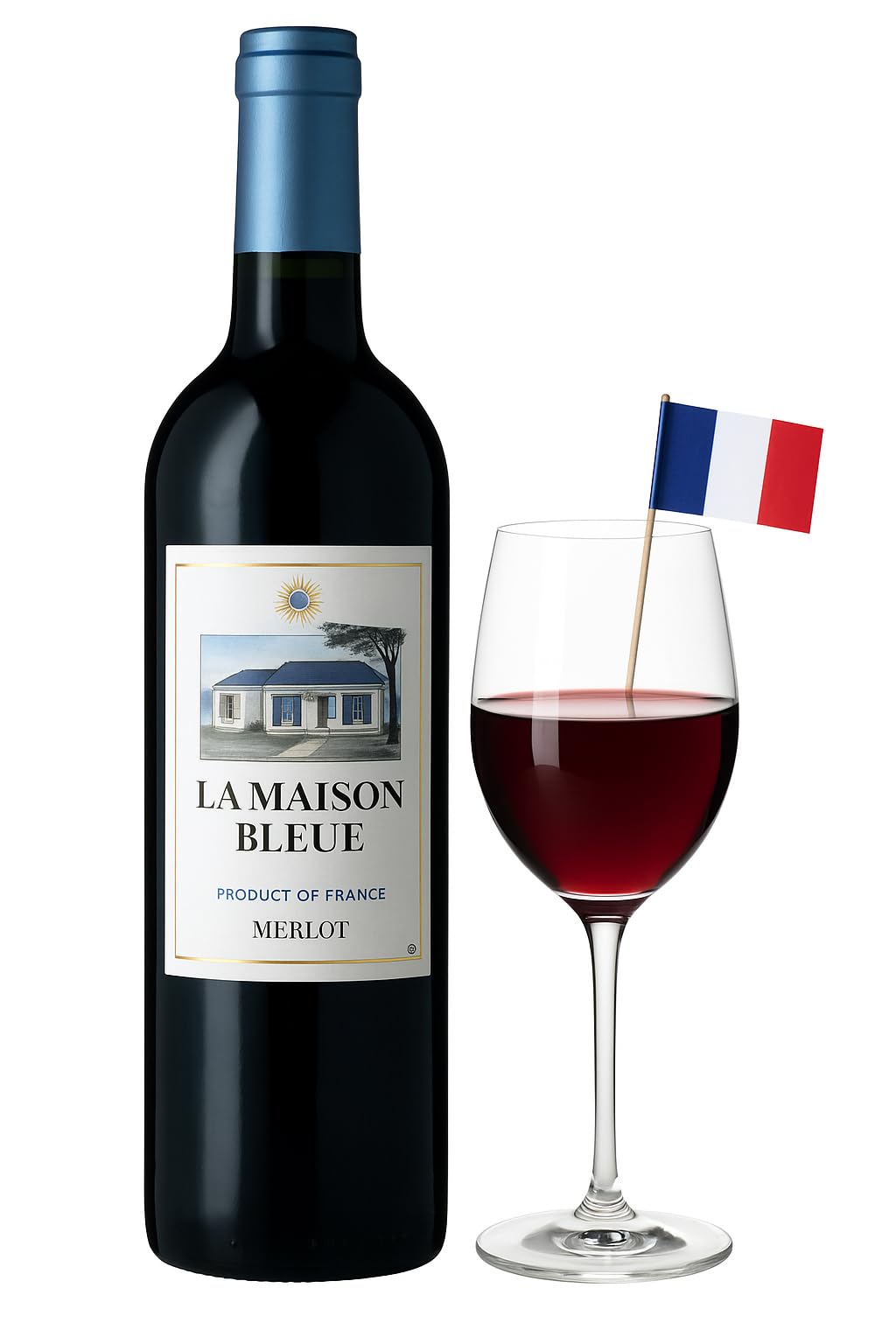 La Maison Bleue Merlot - Smooth & Velvety Red Wine with Rich Berry Notes, Perfect for Any Occasion - 14% ABV