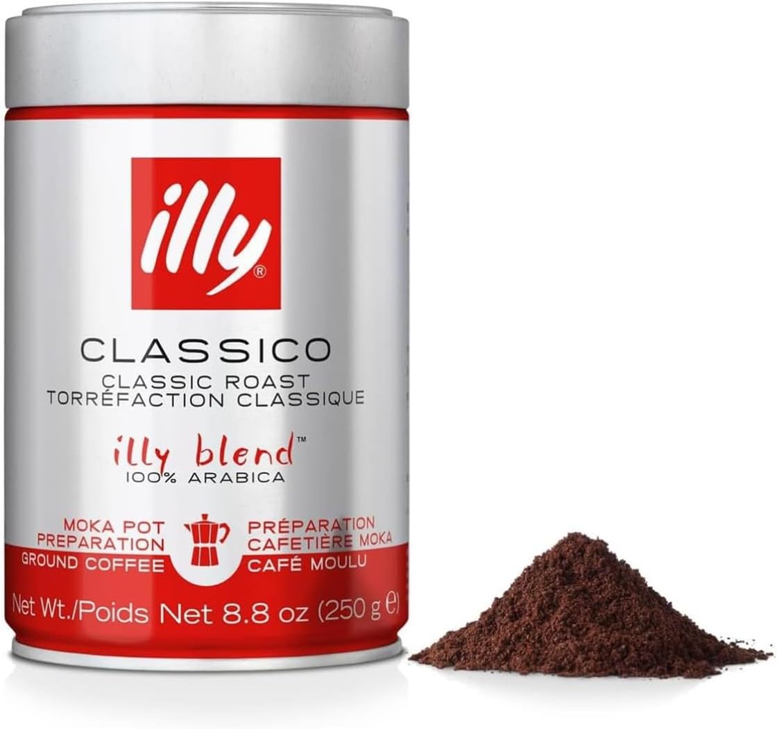 illy, Gemahlener Kaffee für Moka CLASSICO, 6 Dosen à 250g | 100% Arabica mit Noten von Orangenblüten und Jasmin, Sanfter Geschmack und Süßer Nachgeschmack, 3 kg Insgesamtz