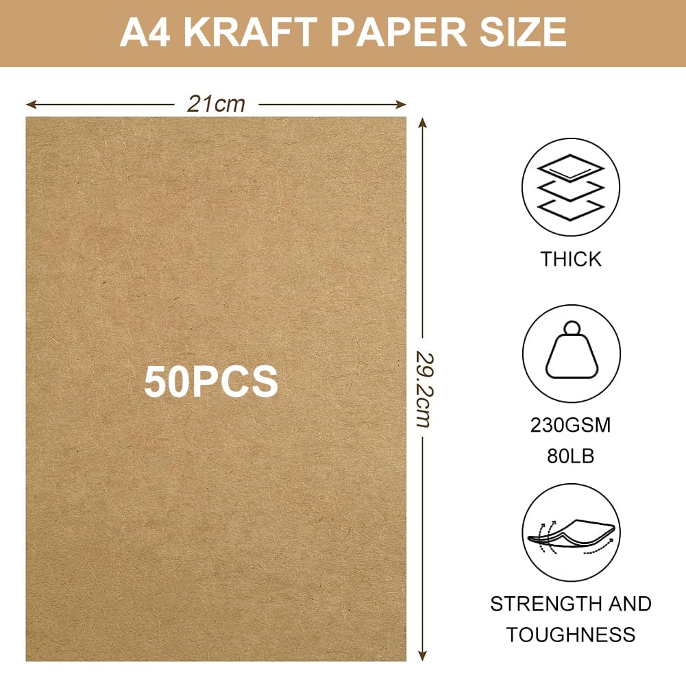 Ewtshop® Lot De 50 Feuilles De Papier Kraft Naturel Format A4 - 4