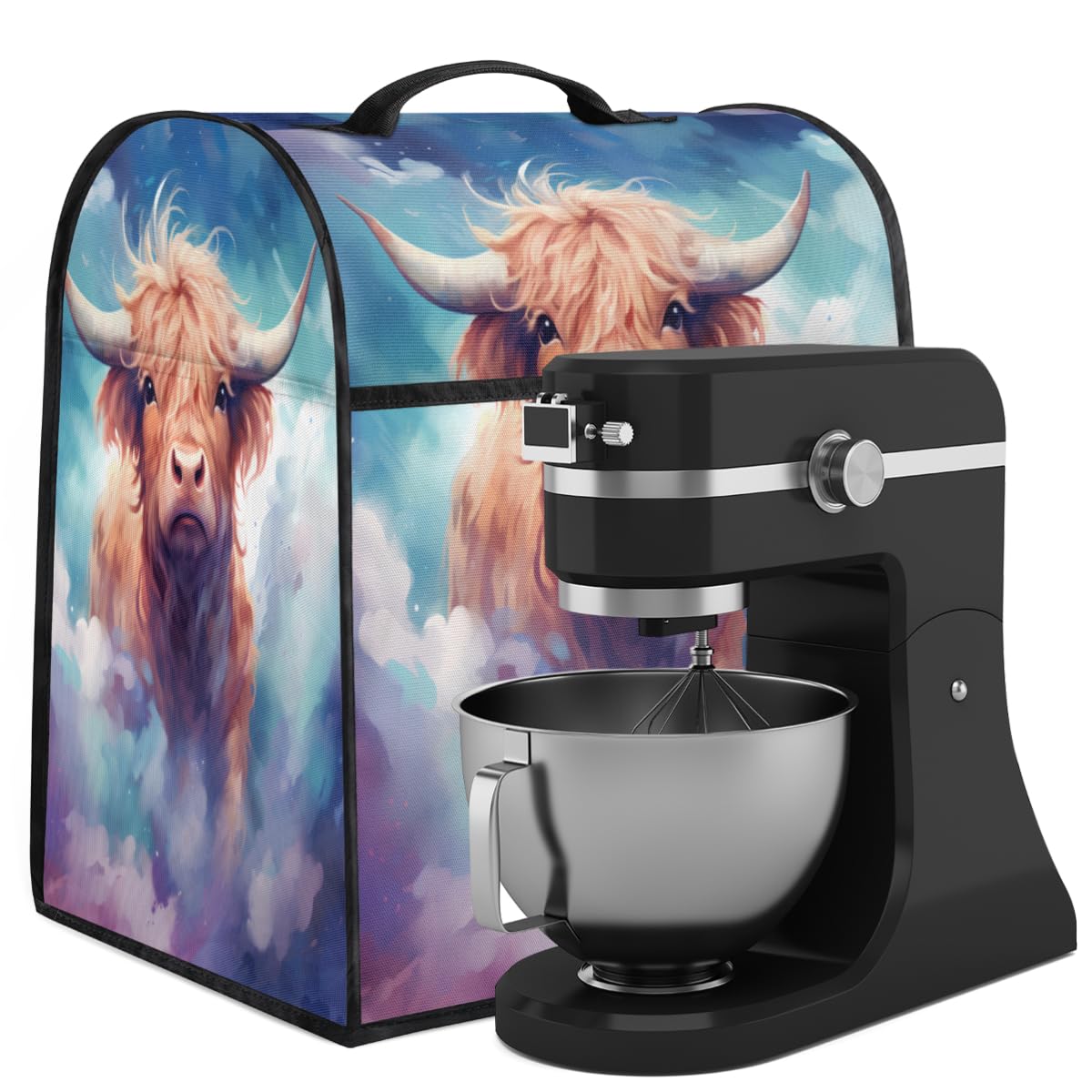 Coffee Maker Cover Watercolor Highland Cow Kitchen Appliance Covers Small Appliance Covers Blender Cover Juicer Cover Dust Covers for Kitchen Appliances with Top Handle and Pockets,Washable,C607