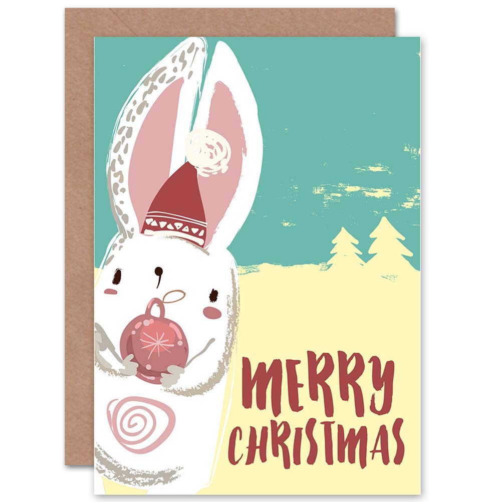 Wee Blue Coo CARD CHRISTMAS XMAS MERRY RABBIT BAUBLE