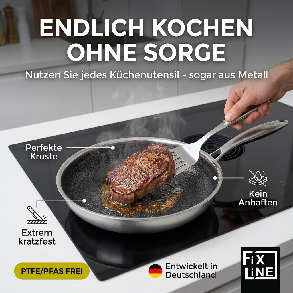 FIXLINE® Premium Wabenpfanne Ø20cm - alle Herdarten inkl. Induktion - kratzfeste Antihaftbeschichtung - Backofen bis 250℃ - edles Wabendesign - Allrounder Pfanne für jeden Einsatz