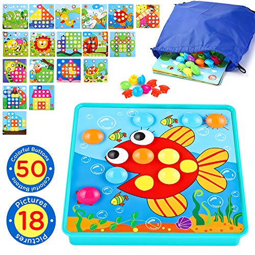 INSOON Button Art Toddler Toys Preschool Learning Color Matching Mosaic Games for 3 4 5 Years Old Boys and Girls Baby Development Peg Toy for Kids