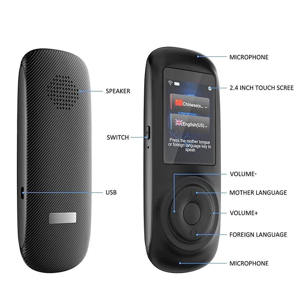 Dispositivo traduttore di lingue, traduttore vocale portatile, supporta 70 lingue, traduttore vocale istantaneo WiFi/hotspot/bidirezionale, touch screen da 2,4 pollici, per apprendimento, viaggi,