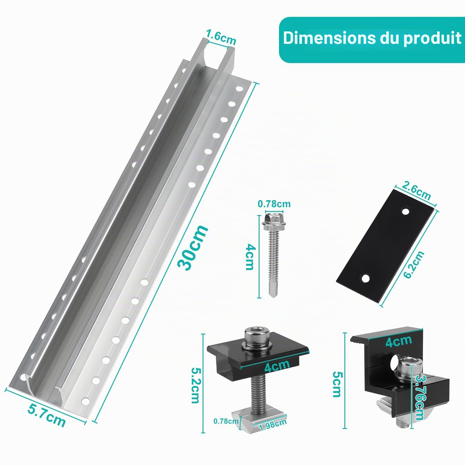 EXLECO Lot de 6 Supports Solaires de 30 cm pour Toit Plat - Kit de Montage pour Centrale de Balcon - Panneau Solaire Photovoltaïque - Rail de Montage