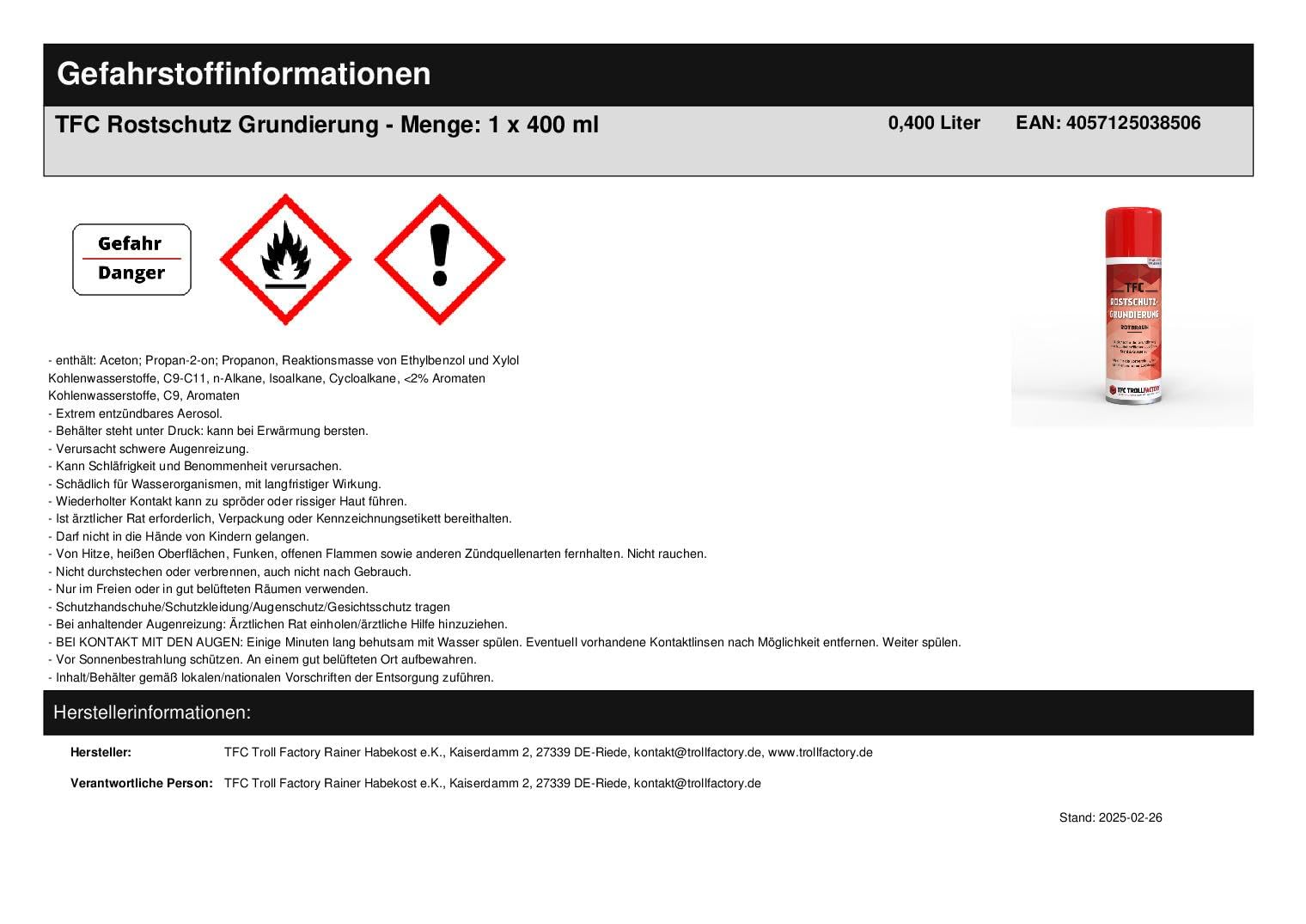 TFC spray antykorozyjny, bardzo skuteczny, szybkoschnący spray antykorozyjny, odporny na zarysowania, możliwość ponownego lakierowania, odporny na rdzę w kolorze czerwono-brązowym, do użytku wewnątrz