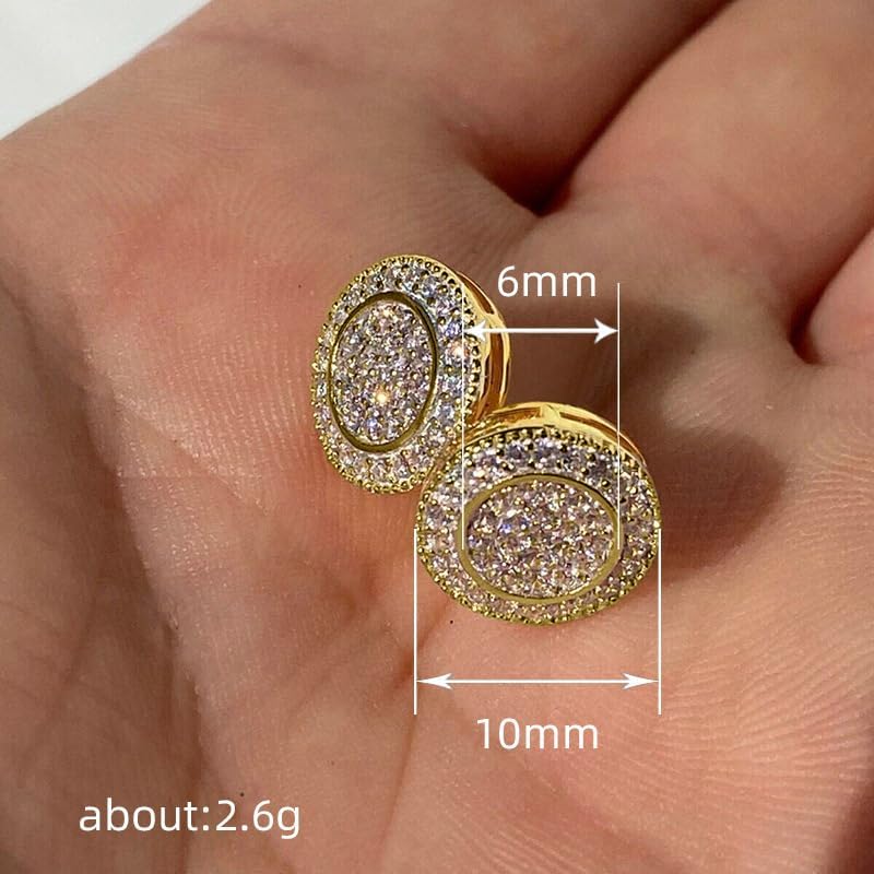 Mnyixsi 24K Gold Plated Round Shape Simulated Cubic Zircon Diamond Stud Earrings Iced Out CZ Hip Hop Stud Earrings Screw Back Earrings Party Cubic Zirconia Earrings for Men Women Gold - Image 3