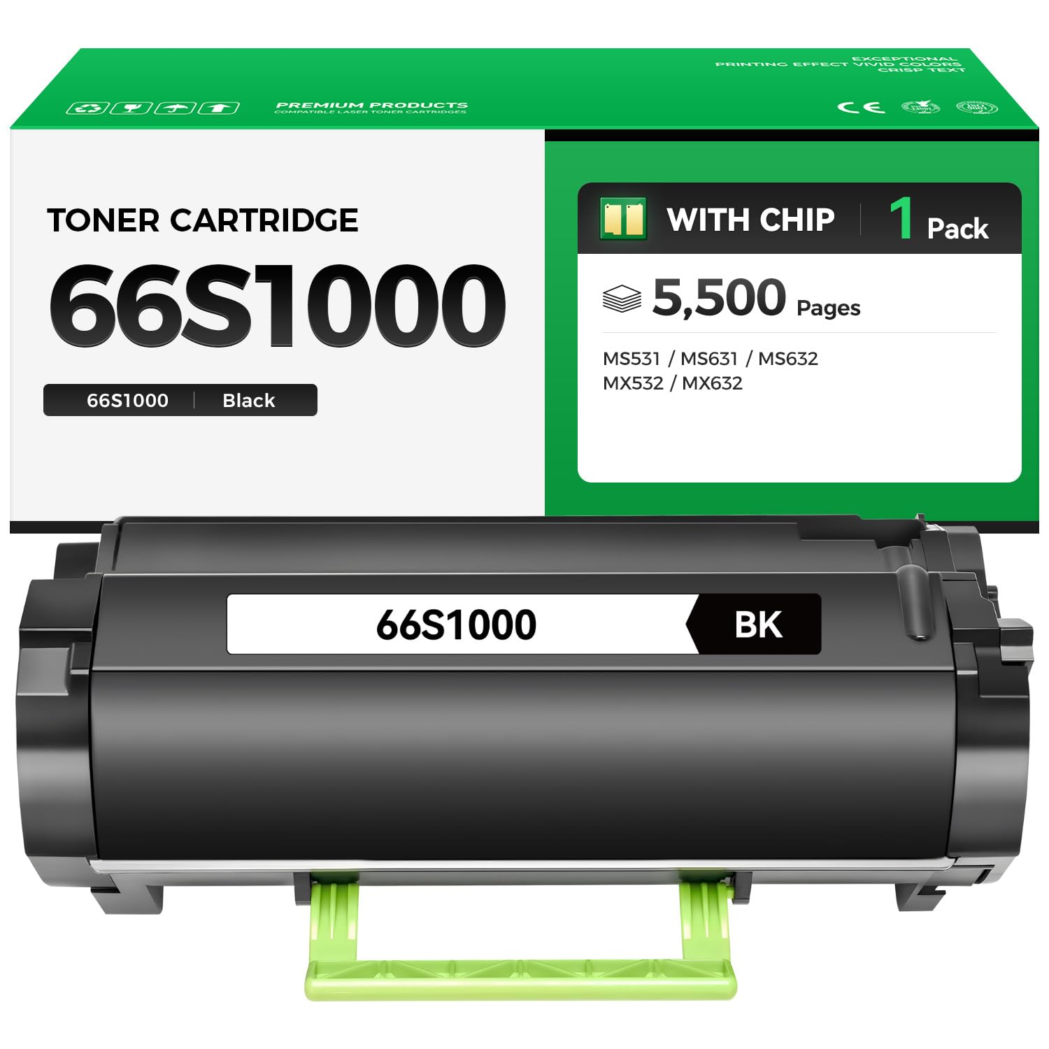66S1000 Black Toner Cartridge (1-Pack) High Yield with Chip Replacement for Lexmark 66S1000 66S1H00 Toner Cartridges Compatible for MS531 MS631 MS632 MX532 MX632 Printer All-in-One Copier 5,500 Pages