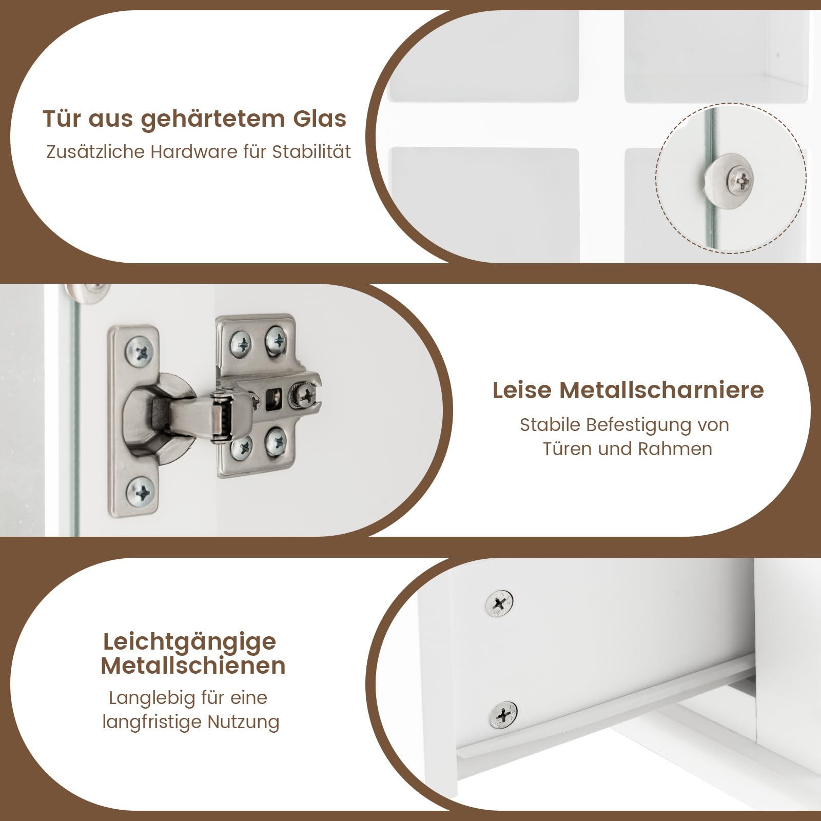 COSTWAY Bücherschrank, Vitrinenschrank mit Türen aus gehärtetem Glas, verstellbarem Regal & Schublade, Büroschrank, Aktenschrank für Heimbüro und Wohnzimmer, 80 x 40 x 139 cm, Weiß