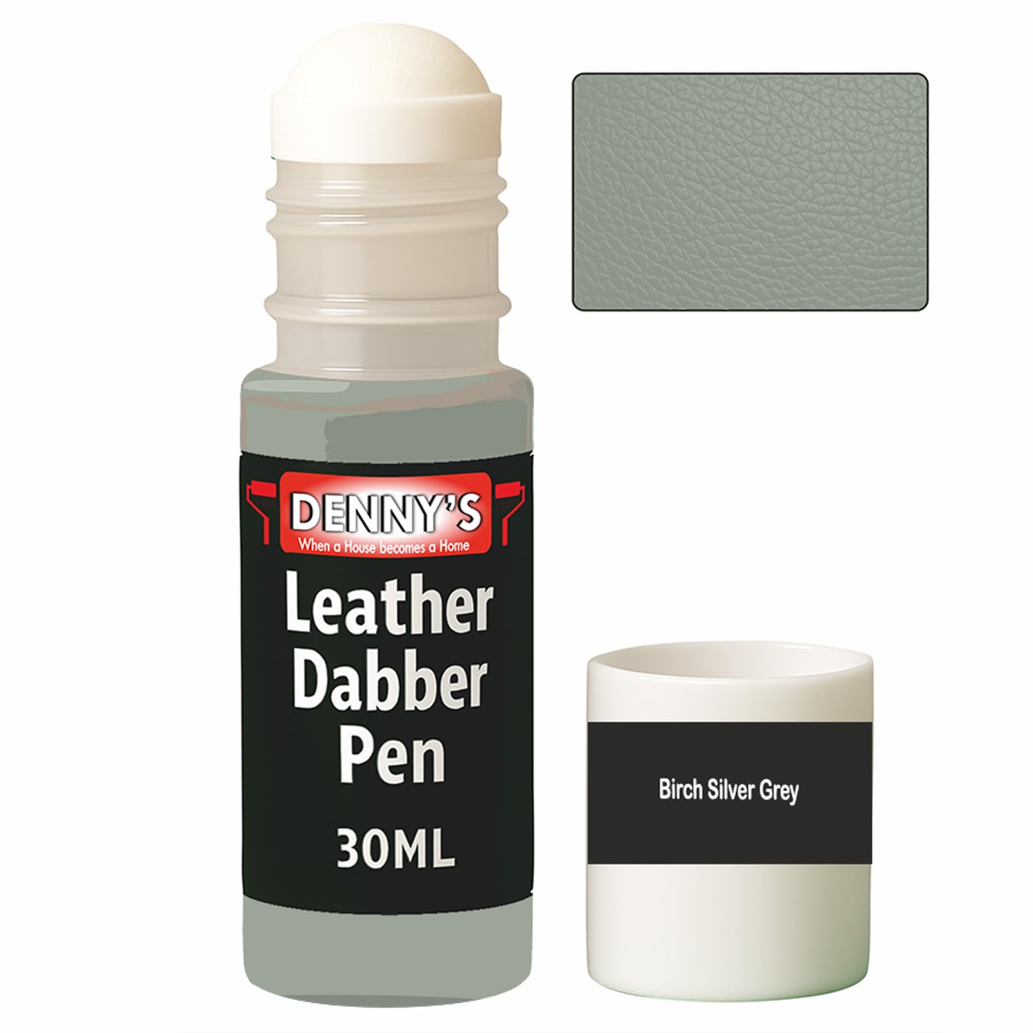 Leather Colour Restorer Recolouring Balm Repair Treatment for Faded & Worn Absorbent Leather Shoes, Boots, Jackets (40 Birch Silver Grey, Dabber Pen 30ml)