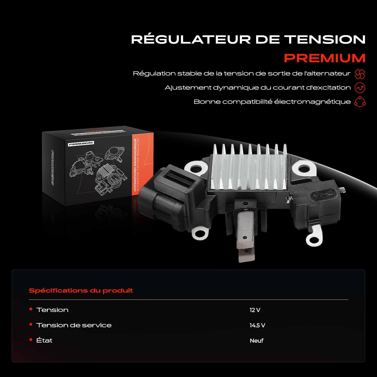 Frankberg Régulateur d'alternateur, régulateur de générateur, 2 pôles