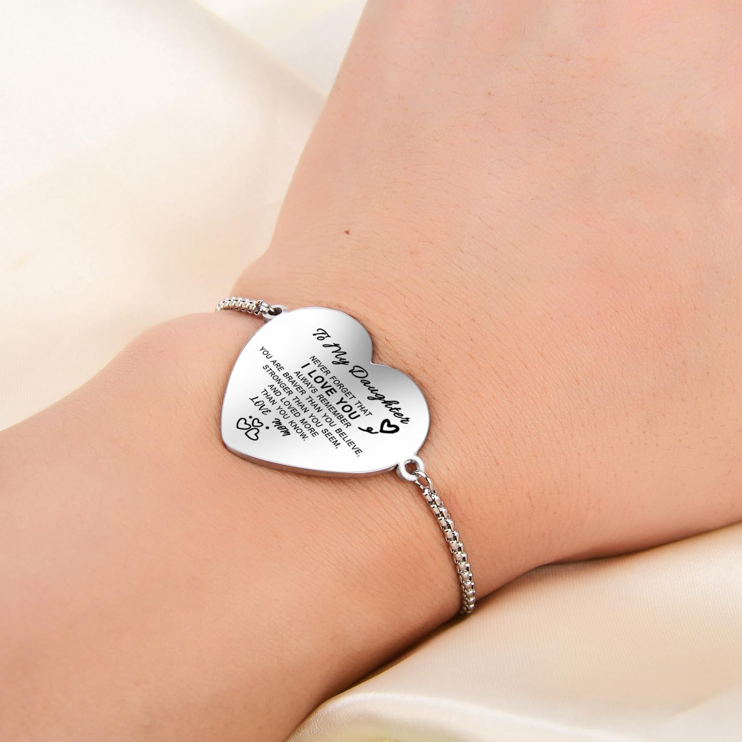 To My Daughter Bracelet Inspirational Bracelet Engraved Personalized Gifts to Daughter from Dad Mom Adjustable Bracelet