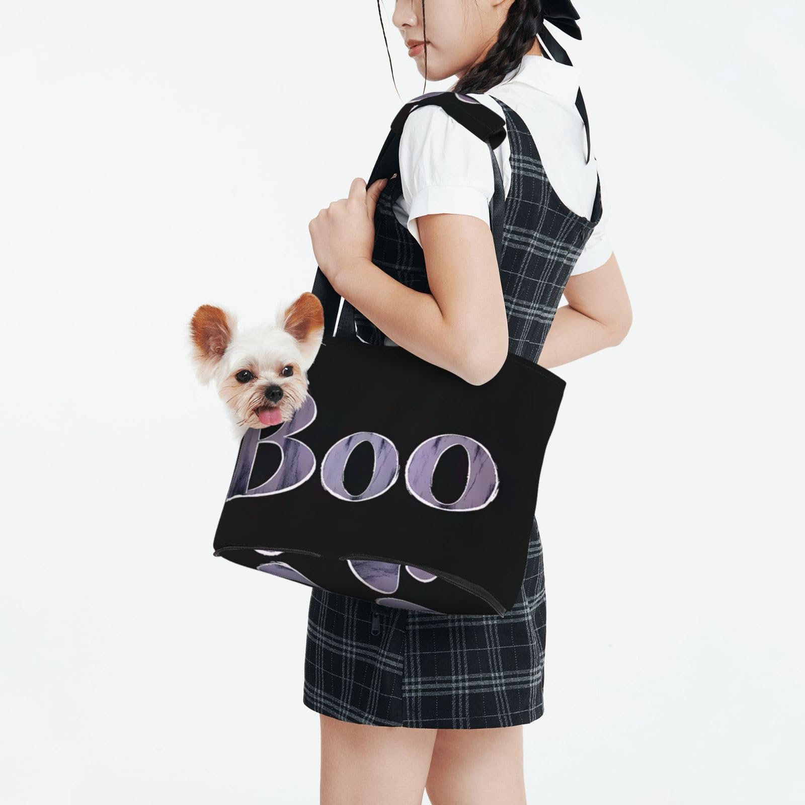 Word Boo On A Black Creepy Gothic Pet Sling Carrier for Small Dog Cats Puppy Portable Tote Bag Pouch for Outdoor Travel Hiking