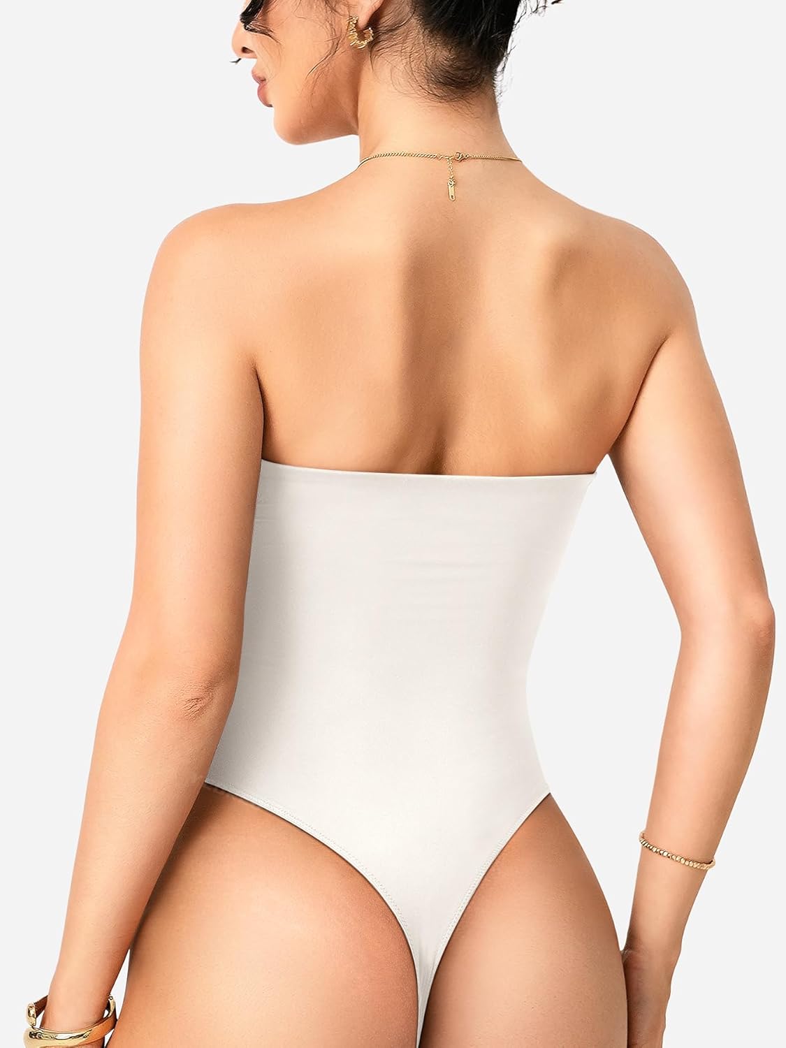 YEOREO Hyperflex Strapless Bodysuit Tube Top Off Shoulder Double Lined Thong Bodycon Slim Fit Summer Sexy Leotard - Image 4