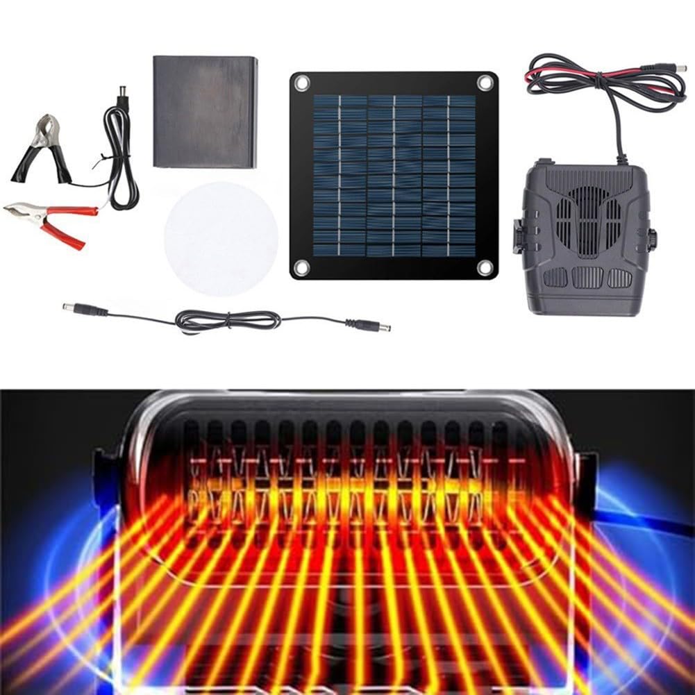 Chauffage de terrasse à énergie solaire pour poulaillers et serres, panneau chauffant d'extérieur en silicium monocristallin PET avec protection contre la surchauffe (ventilateur de chauffage de 20 W)