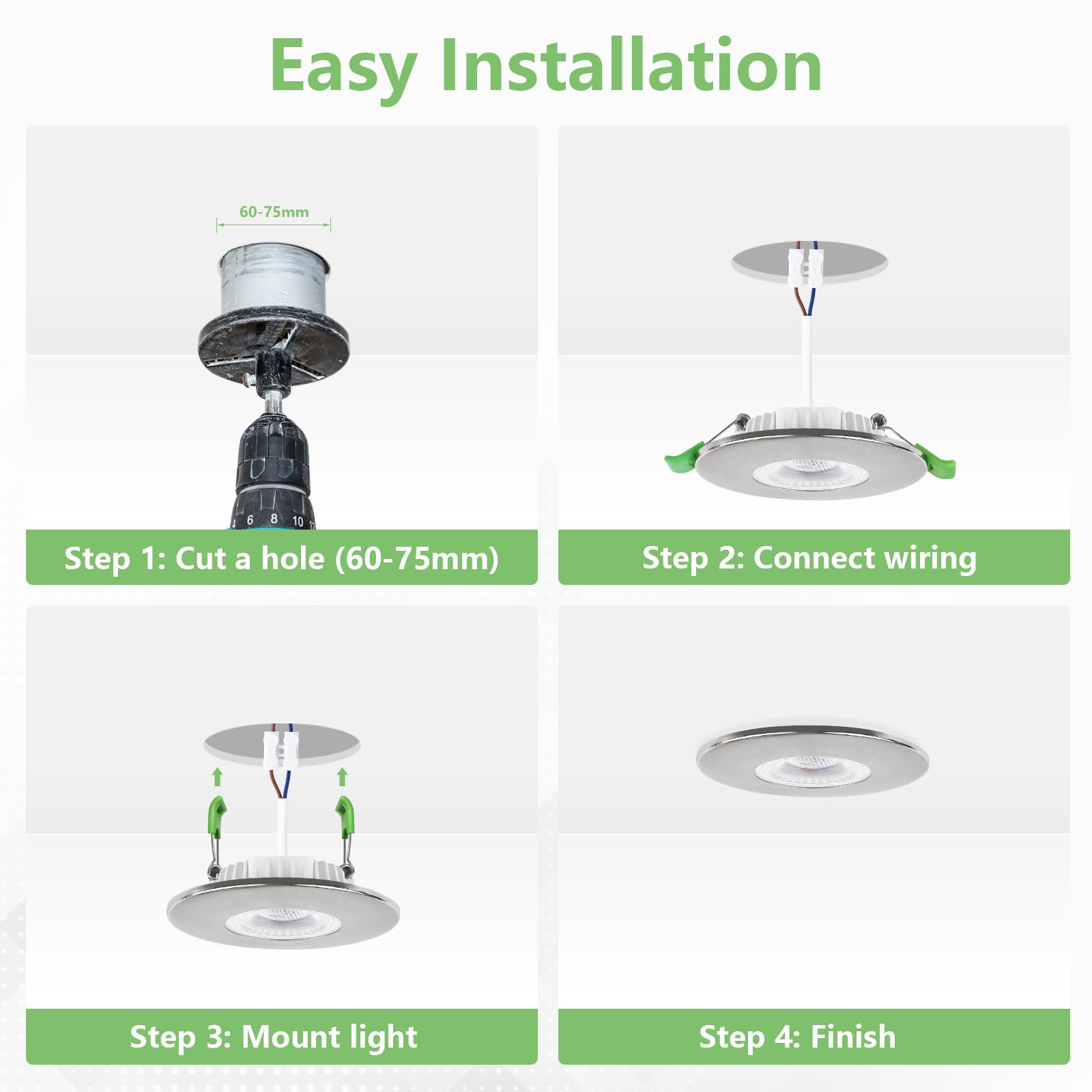 KYOTECH Foco LED Empotrado 230V Regulable en Intensidad 60-75mm Taladro, Spot LED 7W 770LM Ultra Plano, Spot de Techo 2700K/4000K/6000K, Luminaire Empotrado IP65 para Baño, Níquel Cepillado 10 Piezas