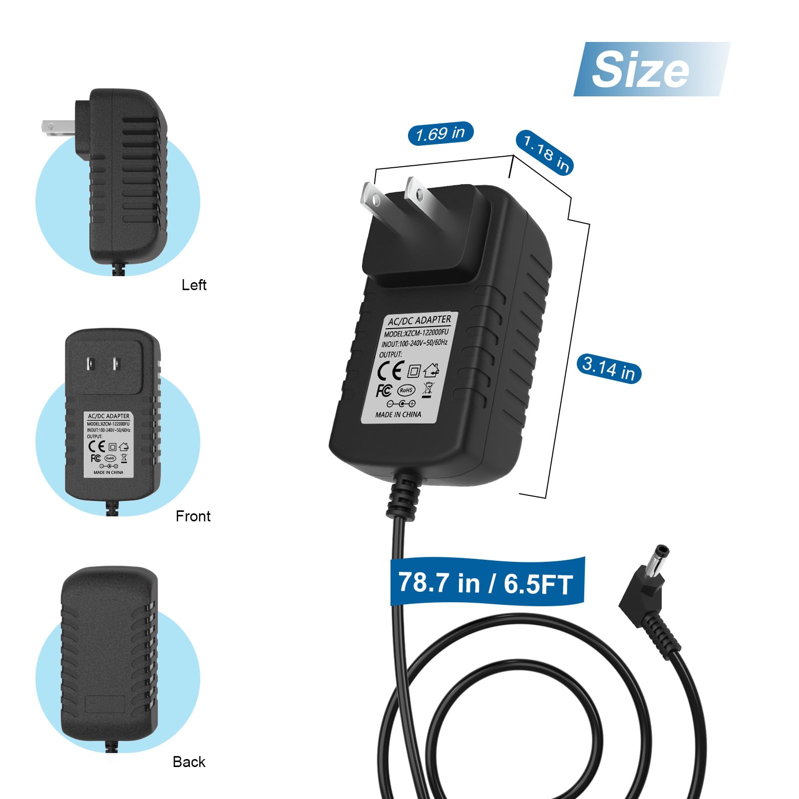 Caricatore da parete AC/DC 12 V DC 9-12 V cavo per lettore DVD portatile compatibile con UEME/HDJUNTUNKOR/DBPOWER, adattatore di alimentazione a spina 4,0 x 1,7 mm