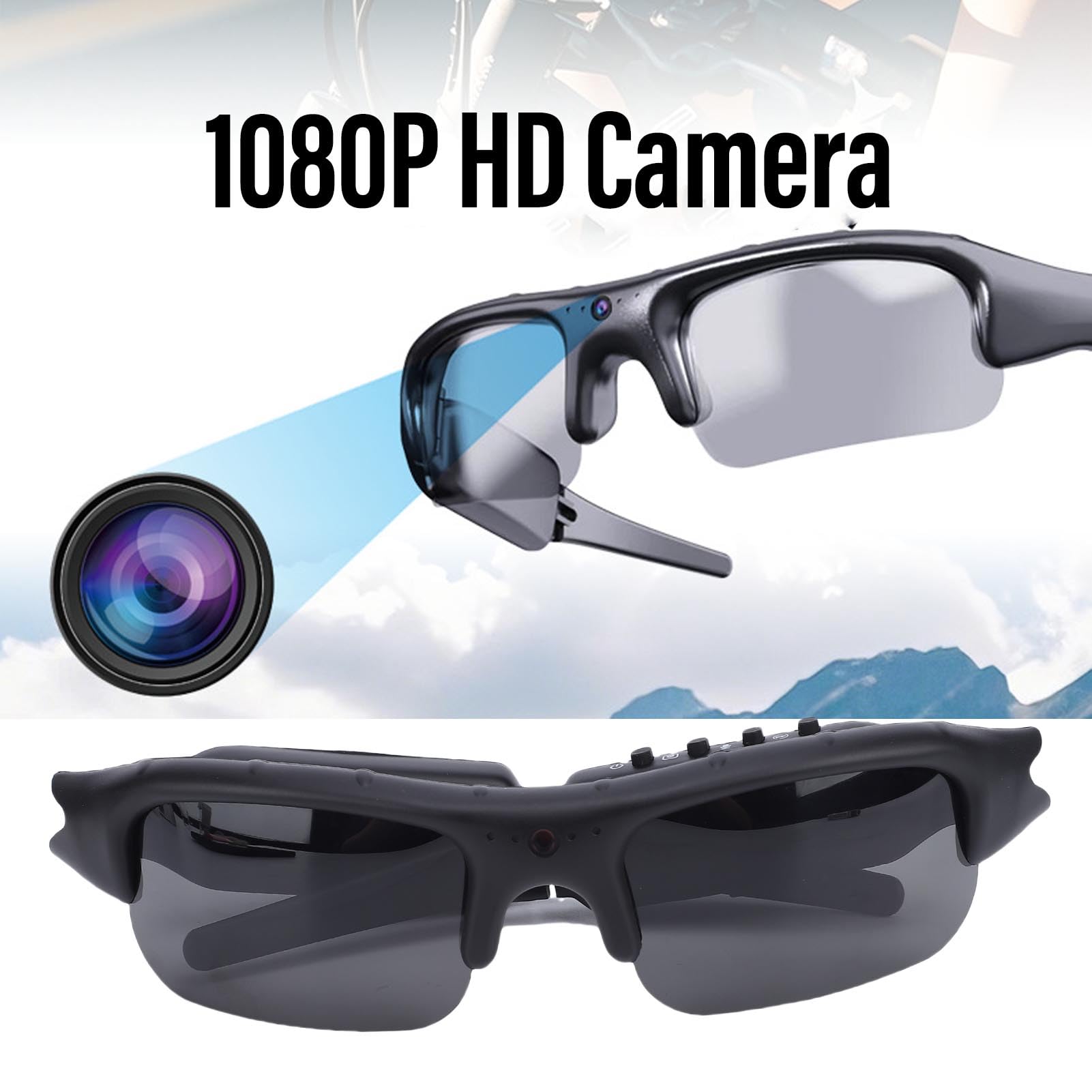 Occhiali da Sole Occhiali Sportivi, HD 1080P Stabilizzazione Intelligente Supportano Fino a 128G per Attività All'aperto (Lente Polarizzata)