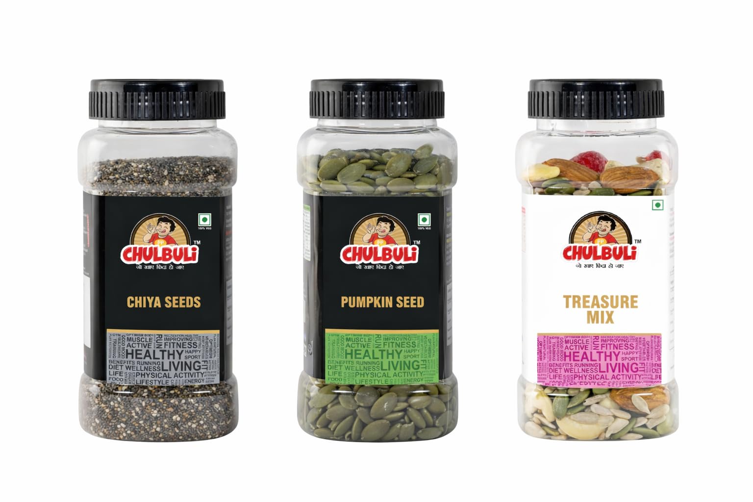 PP CHULBULI Pack of 3 Chia Seeds Pumpkin Seeds and Treasure Seed Mix | Raw Superfood Combo for Smoothies, Breakfast Bowls & Salad Topping | Daily Diet Pantry Use | 600g Pack