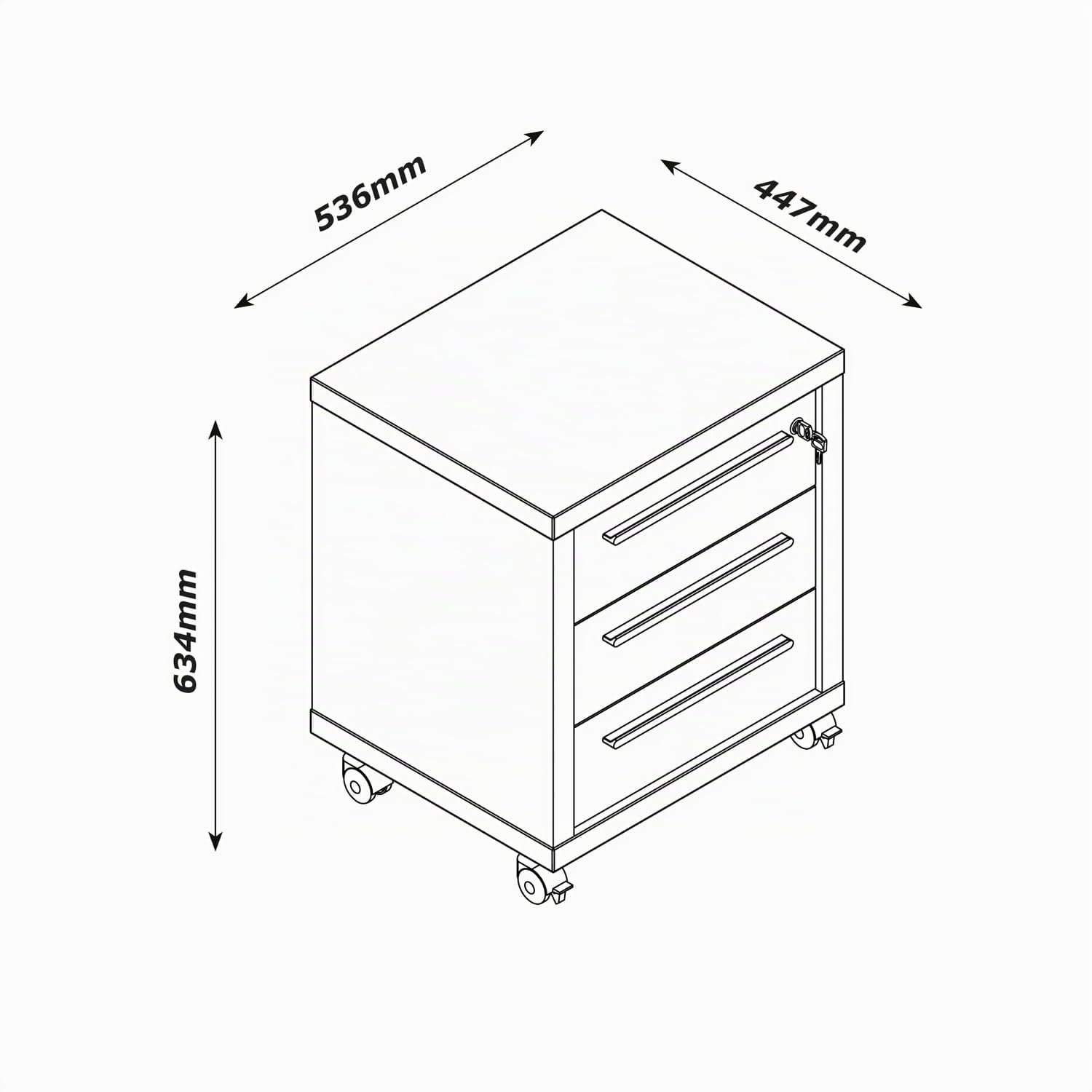 Composad | Cassettiera della Linea RILEGA con 3 Cassetti, Serratura e Ruote, Cassettiera Ufficio Moderna, Archivio, (LxAxP) 53,6x63,4x44,7 cm, Rovere Oak Mielato, Made in Italy