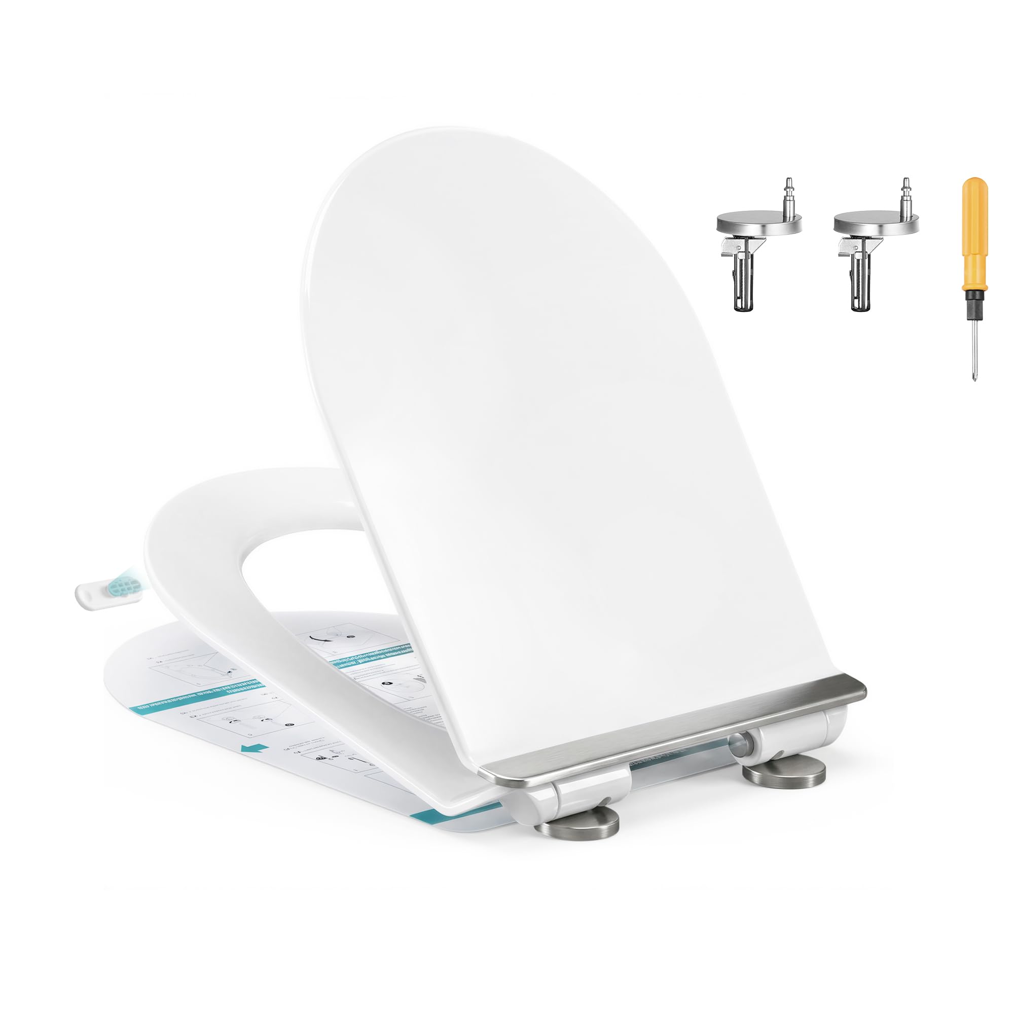 SONGMICS Sedile WC a Forma di D Lungo, Copriwater a Chiusura Rallentata, Sgancio Rapido, Asse WC Universale Facile da Montare, Sedile Water in Urea-duroplast, Regge 300 kg, Bianco BTL102WZ01