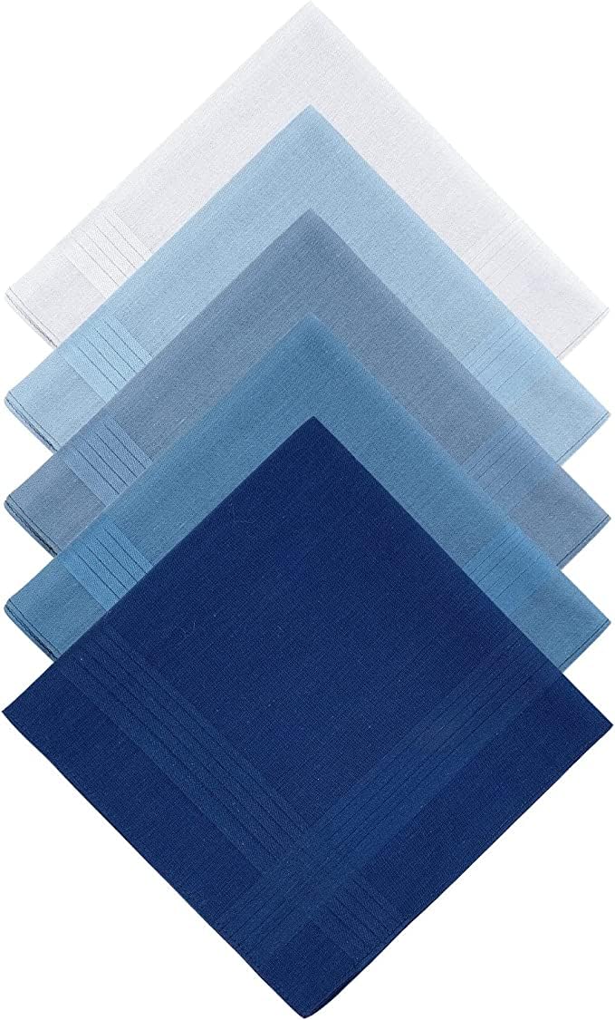 Arg Men's 12 Pieces Handkerchiefs,100% Soft Cotton Pocket Handkerchiefs Assorted Pocket Square Hankies (12 Pieces)