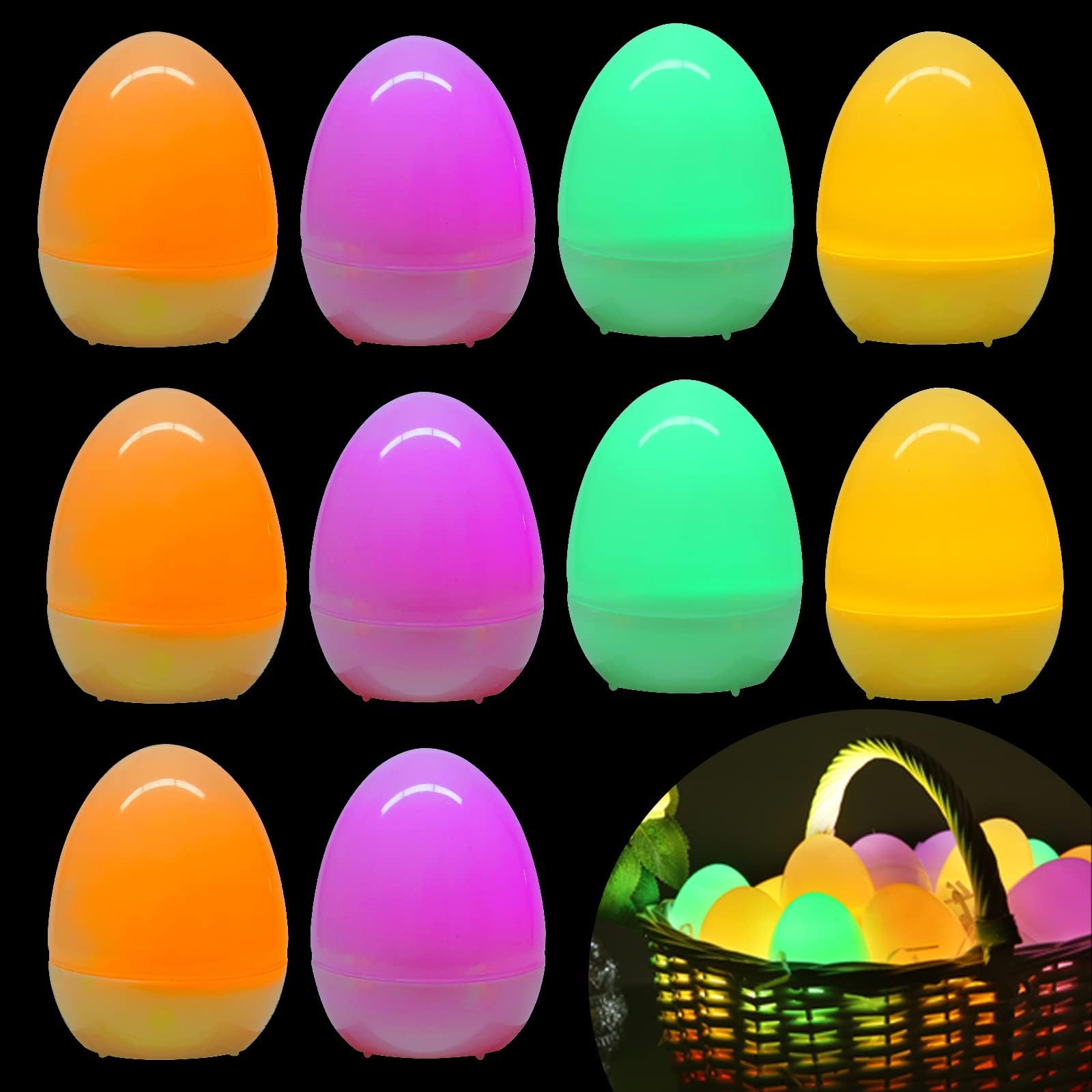 Shindel 12PCS Glow Easter Eggs, Lights Eggs Outdoor and 4 Lighting Styles, Eggs Party Supplies Multicolor