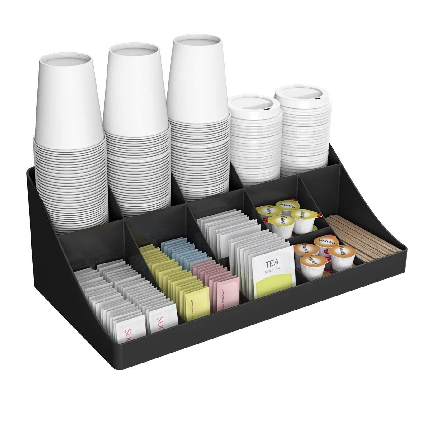 OGFC 50606 New Classic 11 Compartment Break room Coffee Condiment Organizer, / Pantry organizer/Coffee Ship Accessories - Black 3