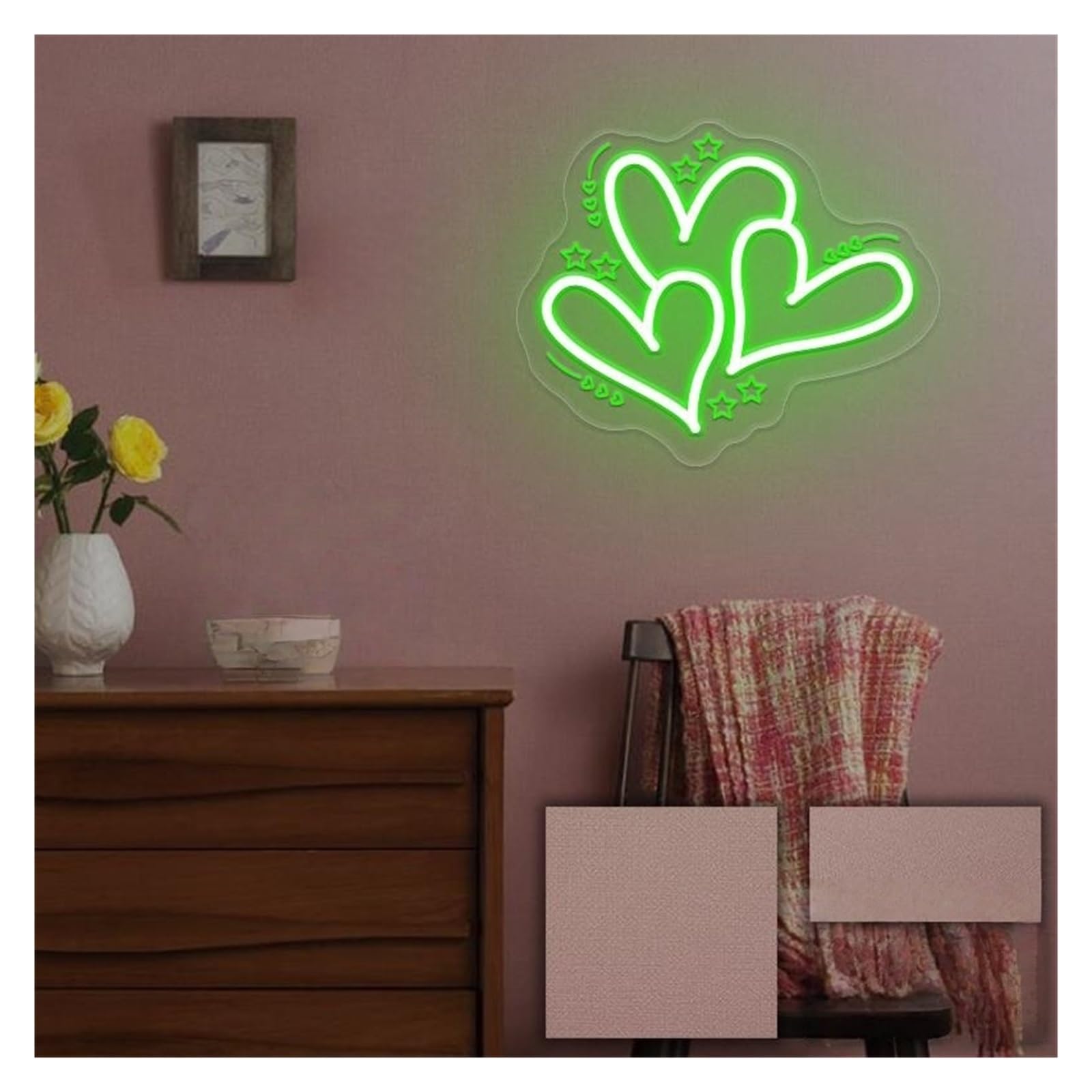 SHOUXI Sign Lamp Three Heart Neon Sign, Suitable for Minimalist Home Decor with Brightness Adjustable 31cmx38cm