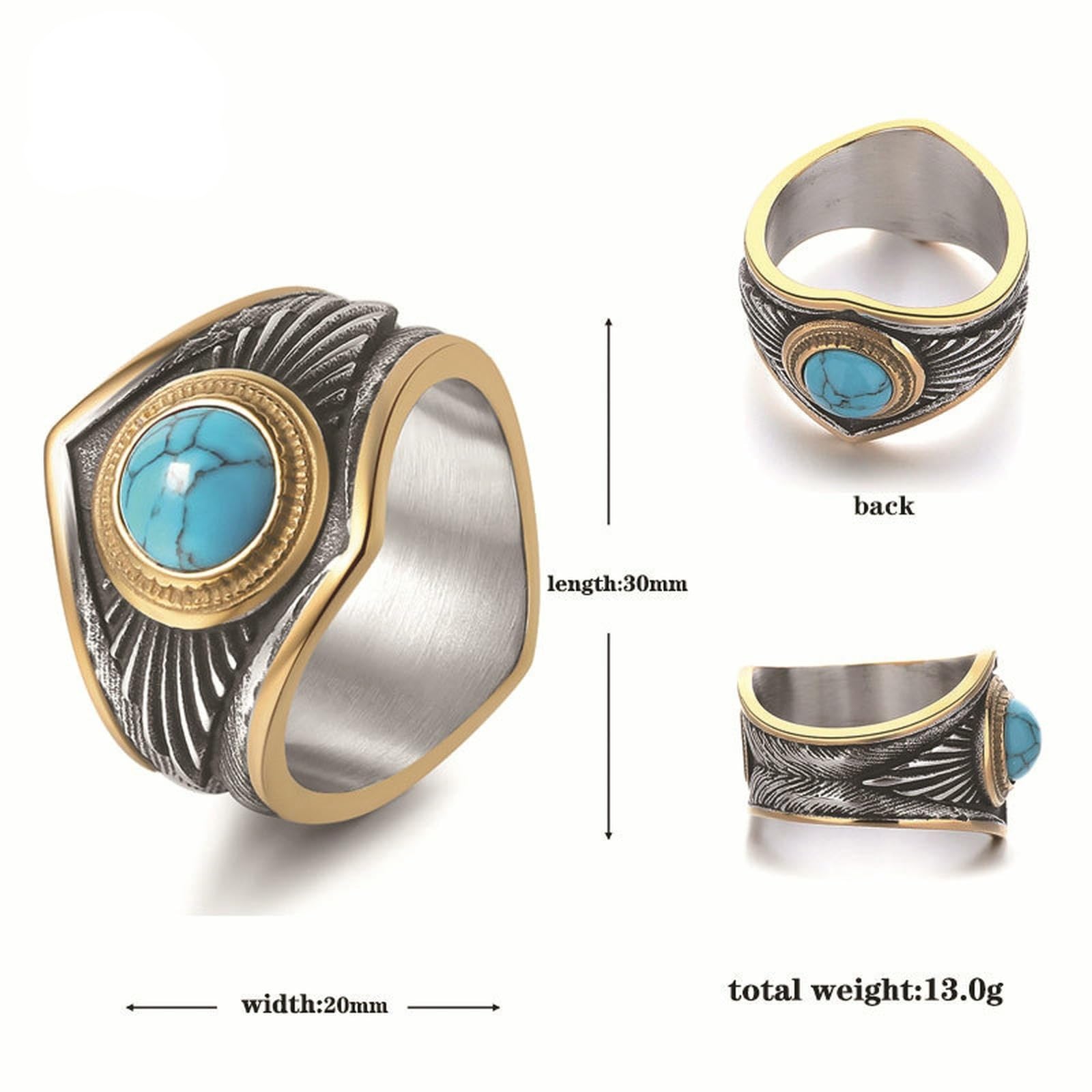 WBDWWTD Edelstahl-Vintage-Türkis-Ring, einzigartiges Geschenk im indischen Stil für Herren