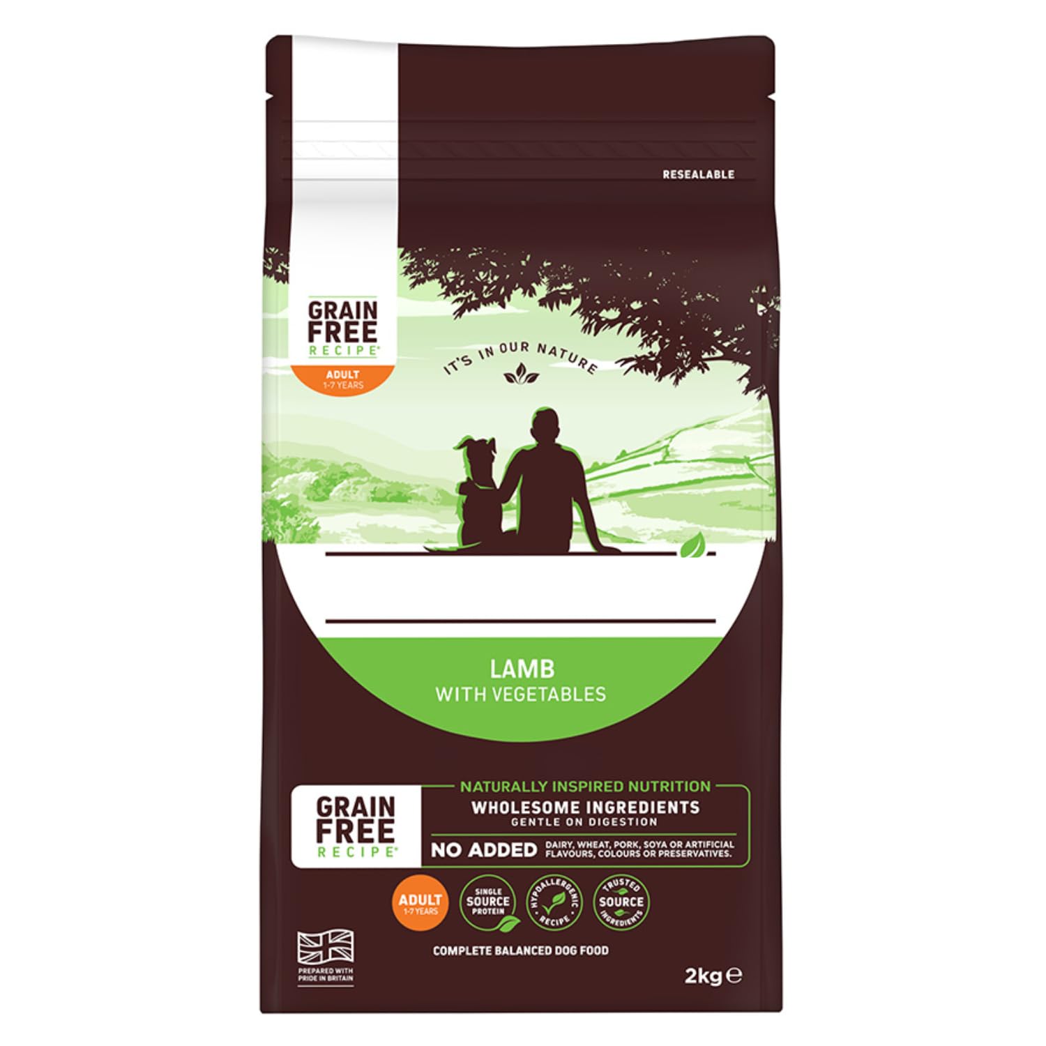 Grain Free Adult Dry Dog Food Lamb 2kg - Hypoallergenic, Digestible, Single Source Protein Dog Food