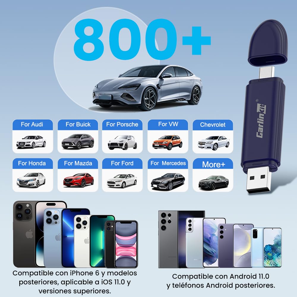 Carlinkit 5.0 SE Pro Adaptador inalámbrico Android Auto y CarPlay, convierte de cable a inalámbrico para vehículos OEM (año modelo: 2015 a 2026) Compatible con CarPlay con cable y coches Android Auto