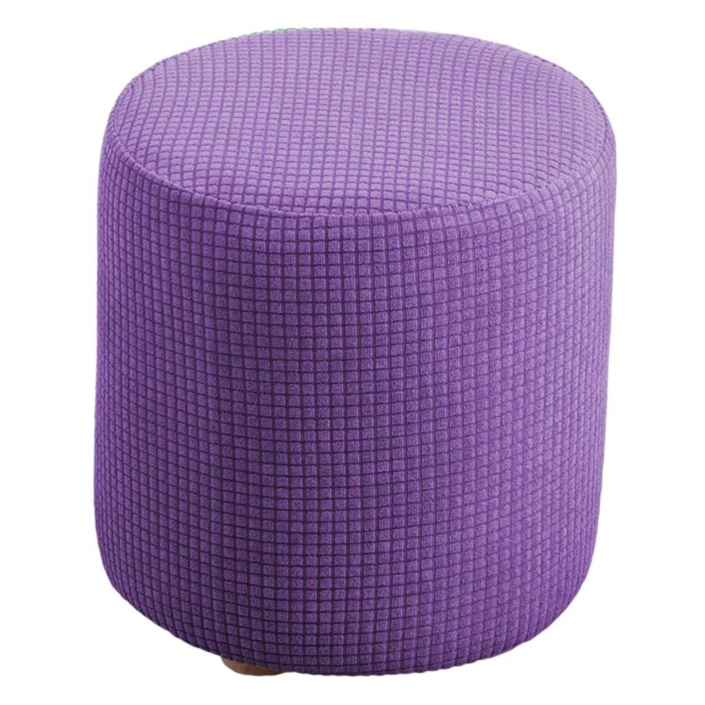 Generic Round Ottoman Slipcover Polyester Blend Footstool Covers Stretch with Elasticated Bottom Textured Machine Washable, Purple