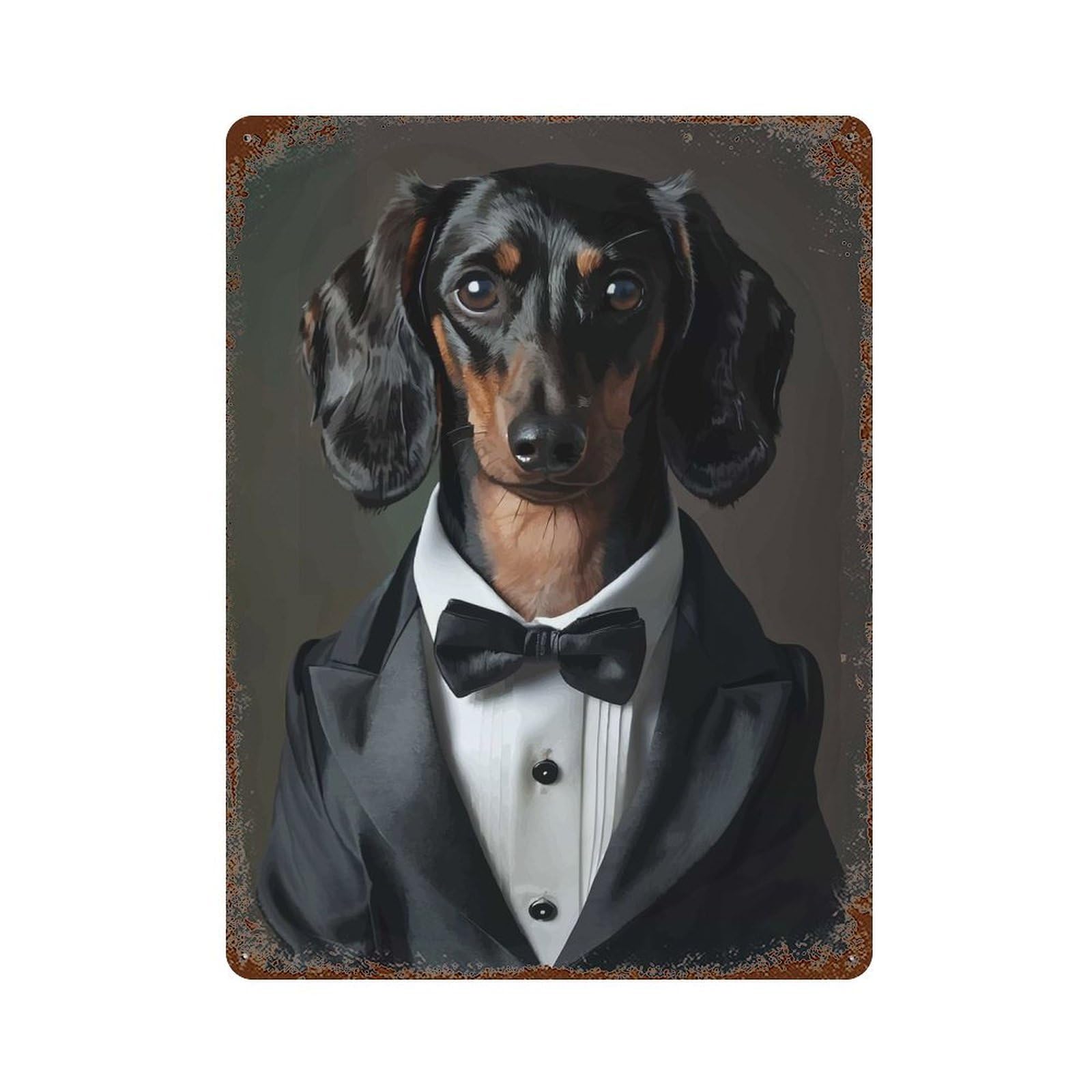 Garage Style Dachshund in Tuxedo Rusty Metal Tin Sign 15.7"x11.8", Decorative Metal Wall Art for Bar And Workshop