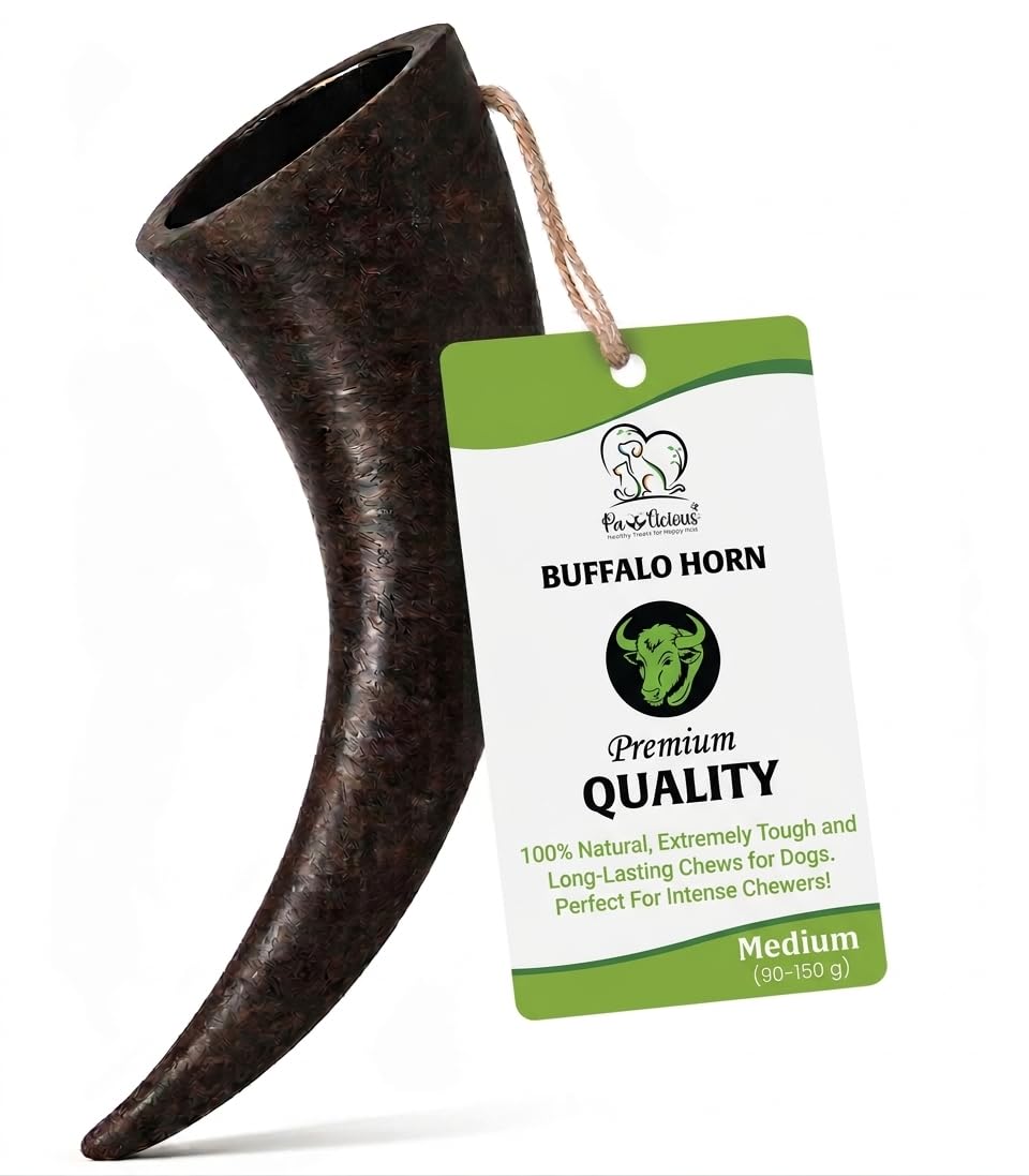 Pawlicious 8 Pack Medium Buffalo Horns (90–150 GM) for Dogs, 100% Natural Grain Free Dog Chew Treat for Adult Dogs, High Protein Long Lasting Horn Chewing Pet Treats — image 1